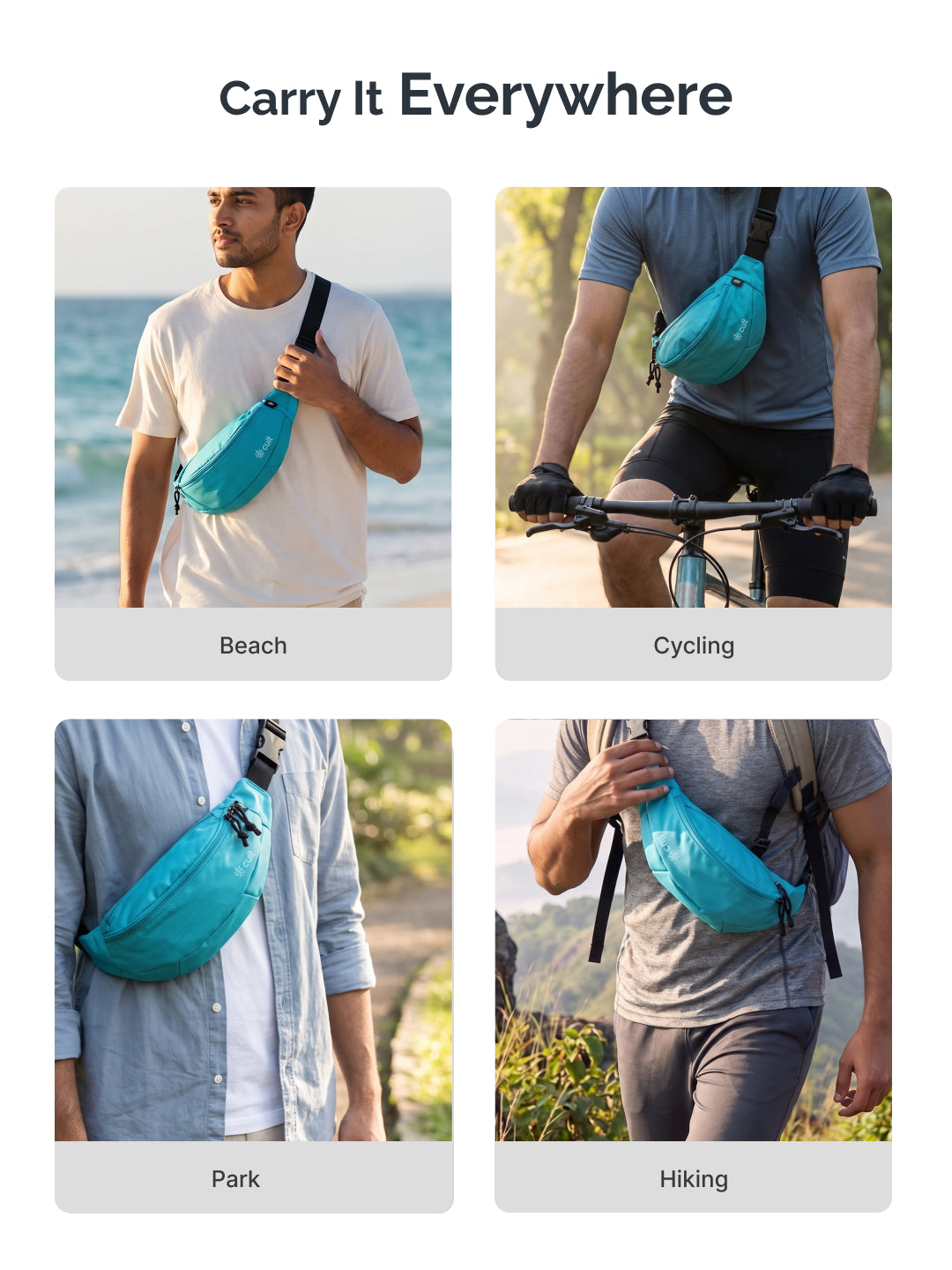 Cult Waist Bag for Men & Women, Compact Fanny Pack with Dual Compartments, Adjustable Strap, Water-Repellent Travel, Running & Everyday Carry Bag – Turquoise