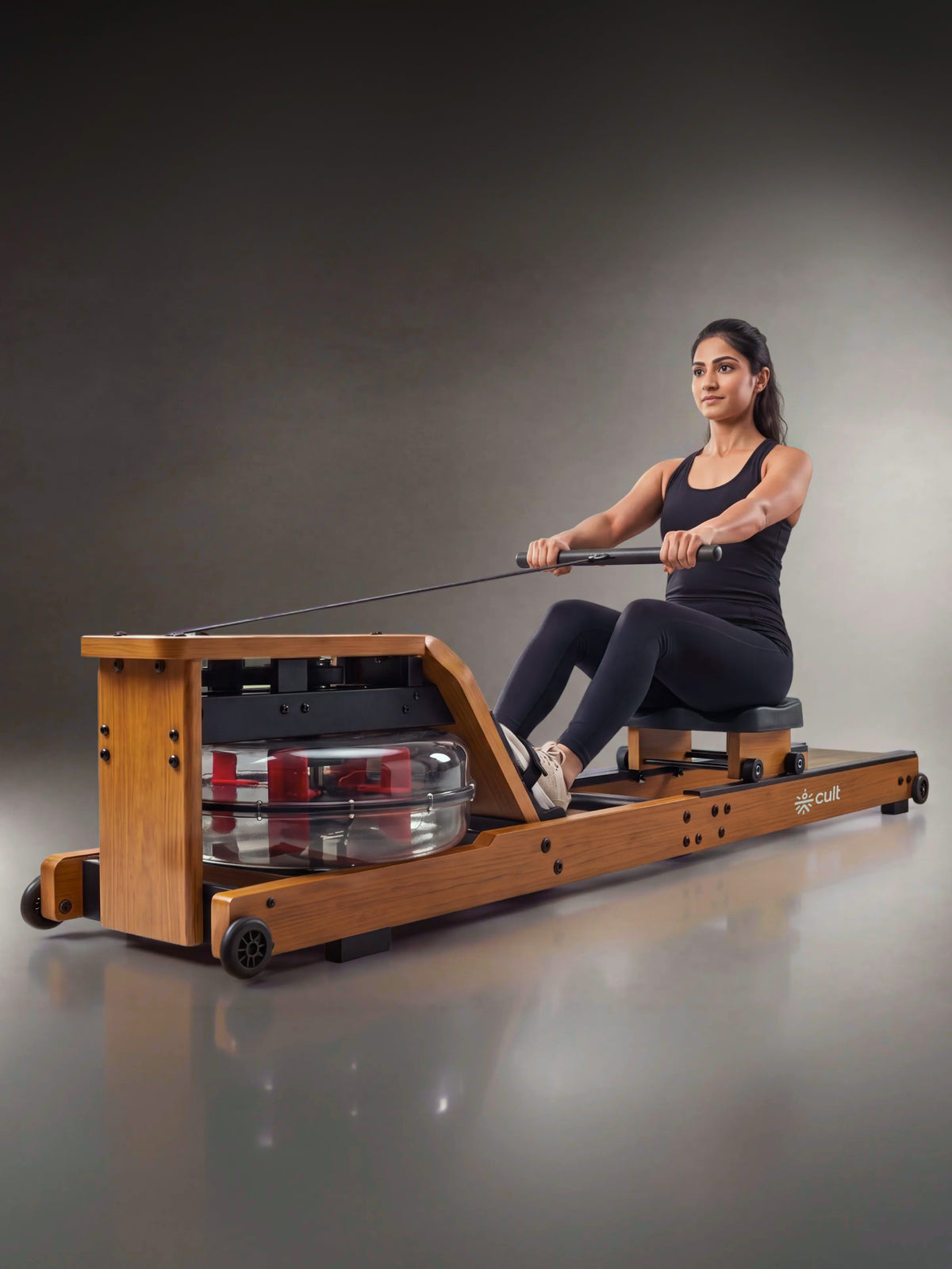 Cult Smart Water Rowing Machine for Home Gym | Dual Resistance | 32-Level Magnetic Resistance | Foldable Wooden Rowing Machine | 120 kg Capacity | Compact & Foldable Design