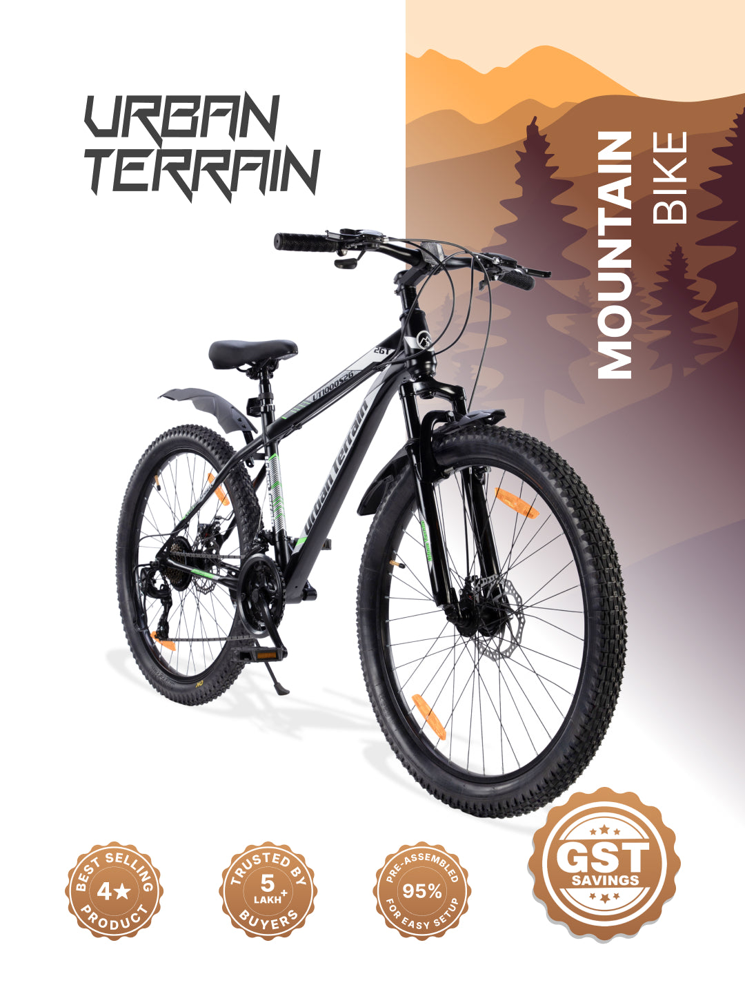 UT1000S26 Mountain Bike Steel 21 Speed Cycle Shimano Gear 26 inch, Grey With Front Suspension, Single Wall Rim and Dual Disc Brakes Ideal For 5 ft to 5.7 ft