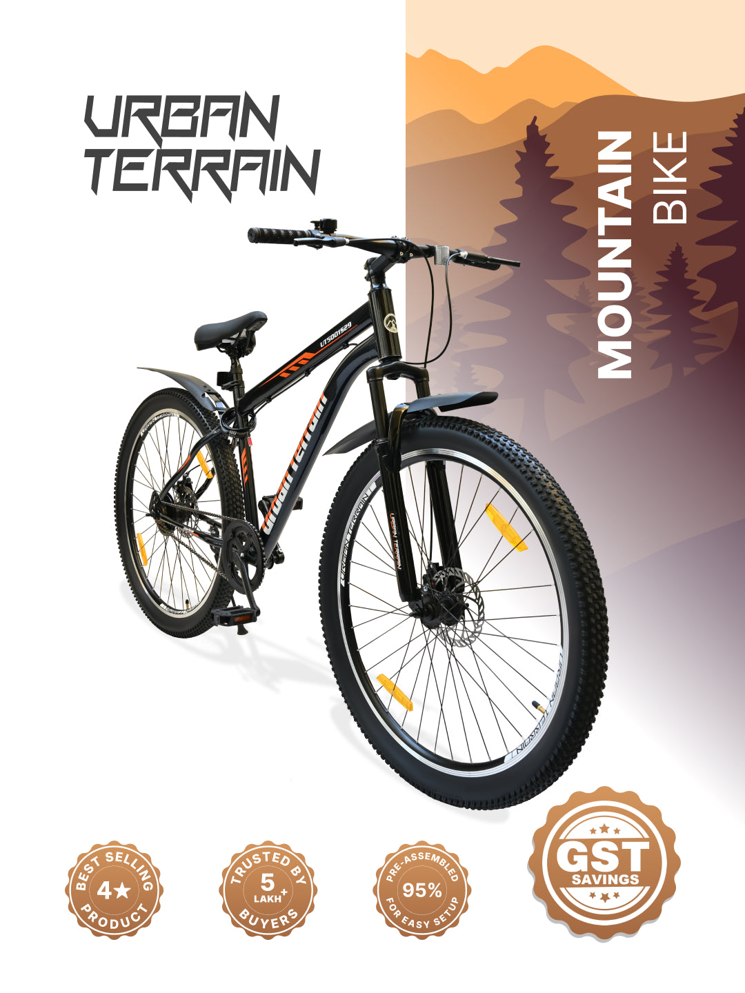 UT5001S29ACC Mountain Cycle Steel Single Speed 29 inch with Dual Disc Brakes, Front Suspension, Double Wall Alloy Rim, Bell & Lock, Black