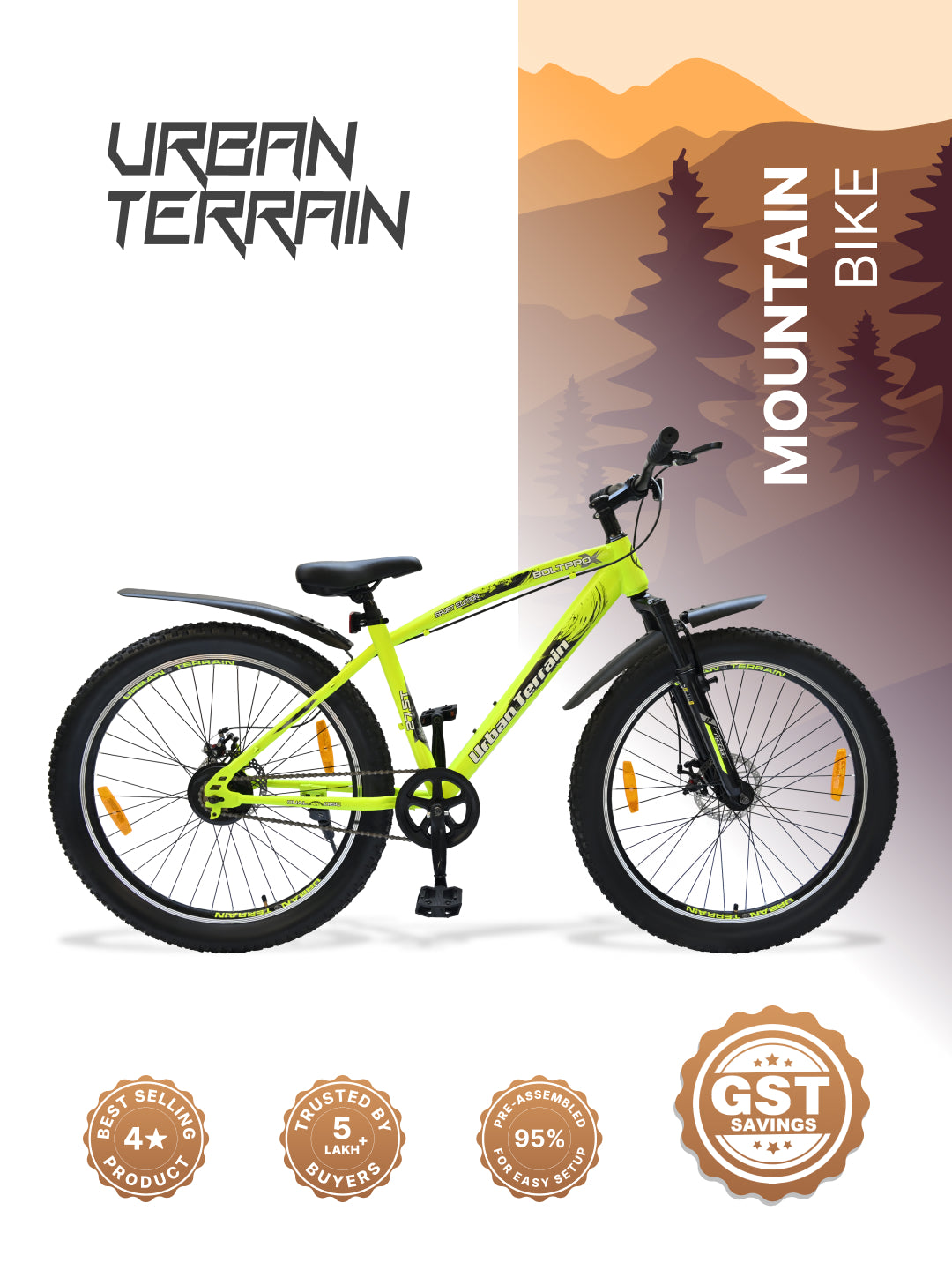 Bolt Pro Mountain Bike Steel Single Speed Cycle 27.5 inch Tyre with Dual Disc Brakes, Front Suspension, Double Wall Alloy Rim, Green