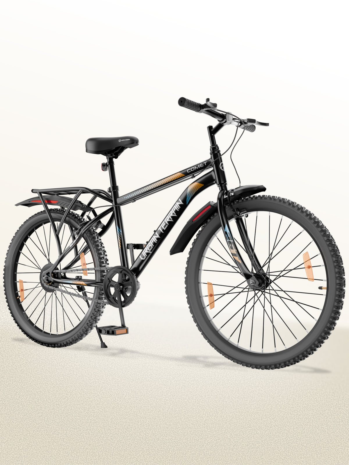 Urban Terrain Comet 26T Single Speed Steel Mountain Bike with Inbuilt Carrier (Black)