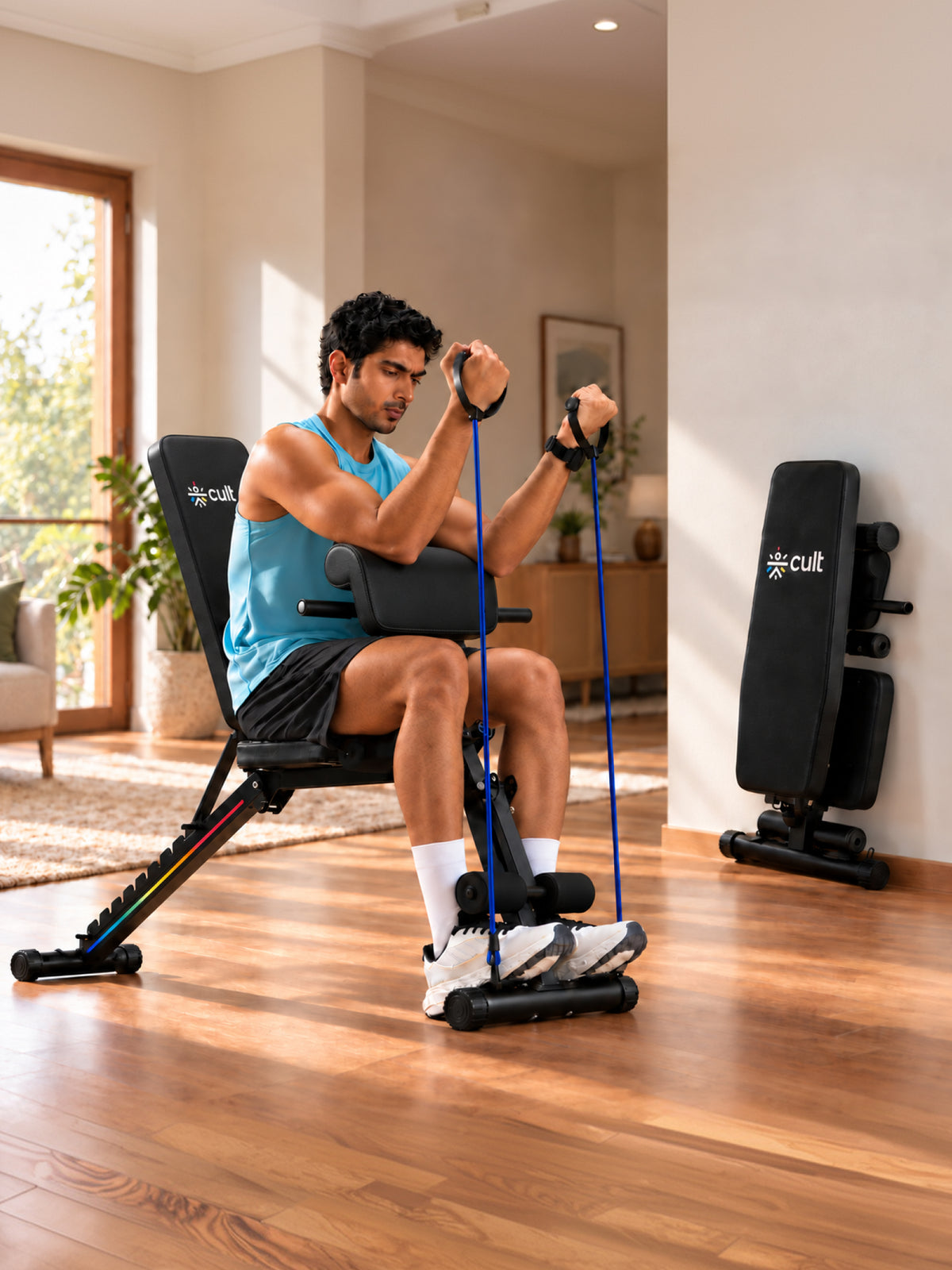 Cult PreacherBench Strength Training Foldable & Adjustable Bench | 7-Level Incline | 350 kg Max Load Capacity | 3 Resistance Bands | Home Workout Exercise Bench