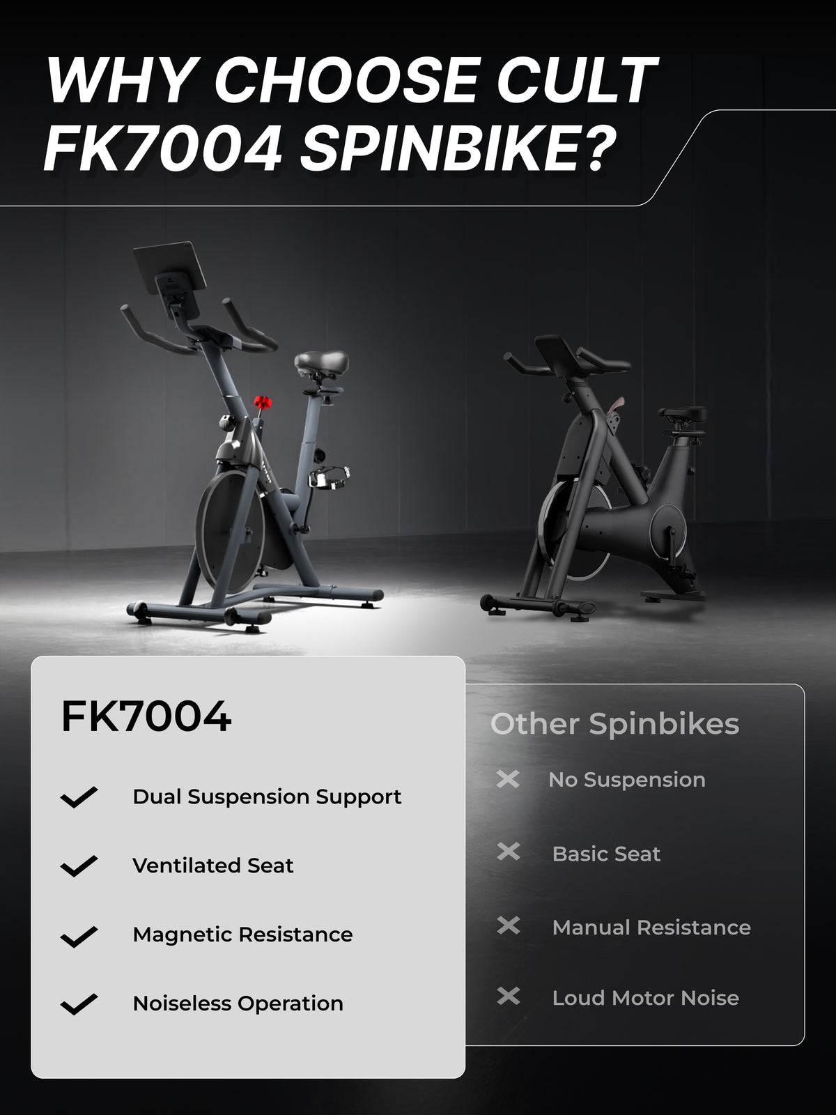 Fitkit by Cult FK7004 Premium Magnetic Spin Bike | 130kg Support | Stepless Resistance & 8kg Flywheel | LCD Display with Heart-Rate Tracking | Tablet Holder | Smooth & Silent Ride for Home Fitness (with 6 Months Extended Warranty)