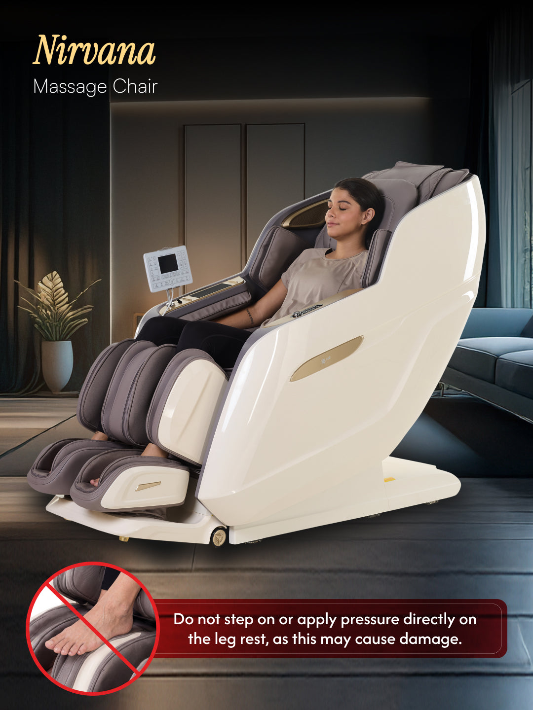 Cult Nirvana Advanced 4D Massage Chair with Leg Massager | Extended SL Track | 22 Auto Programs | Waist Heating | Zero-Gravity | AI Voice Control (Beige & White) - (6 Months extended Warranty)