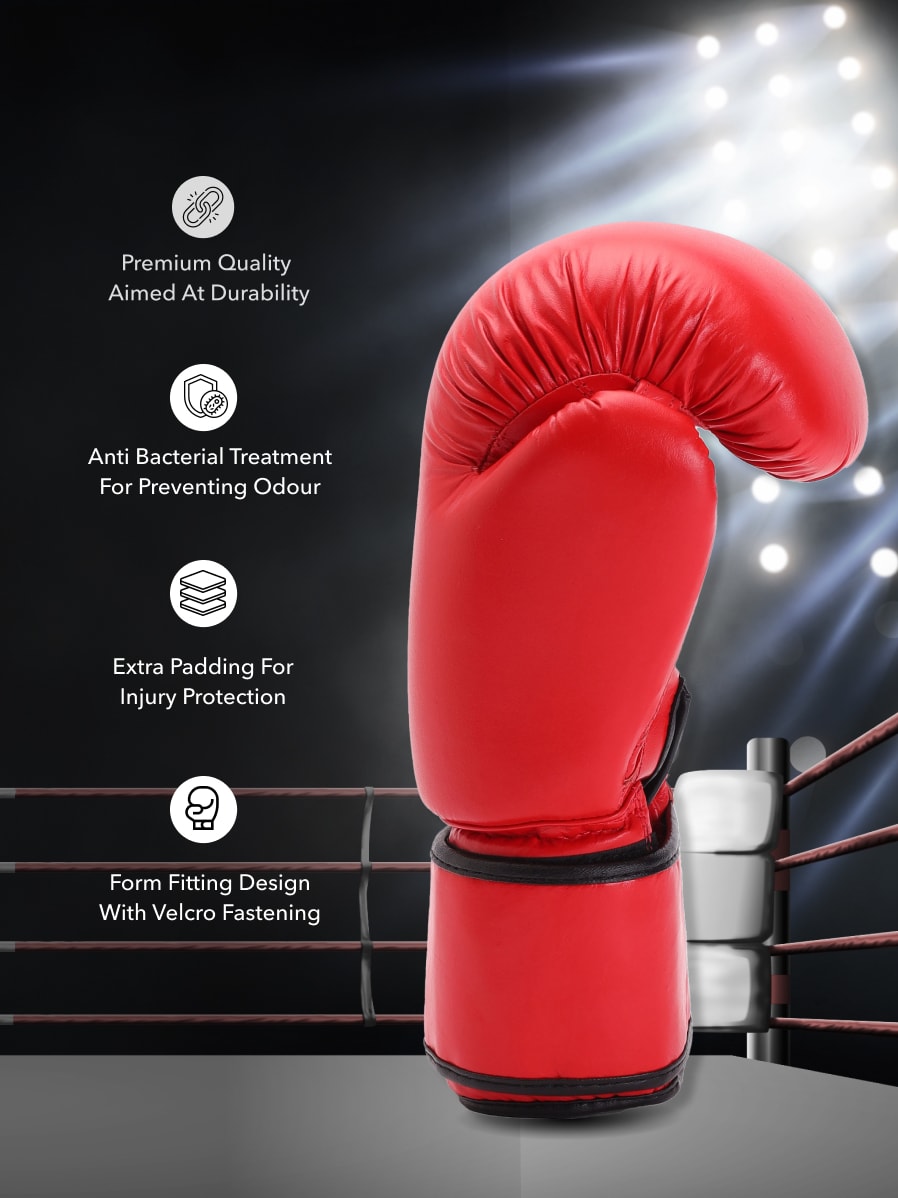 cult Premium Leather Boxing Gloves for Men & Women Foam Padding Punching Bag Gloves for Boxing, Training, Kickboxing, Muay Thai, MMA Boxing Gloves Red