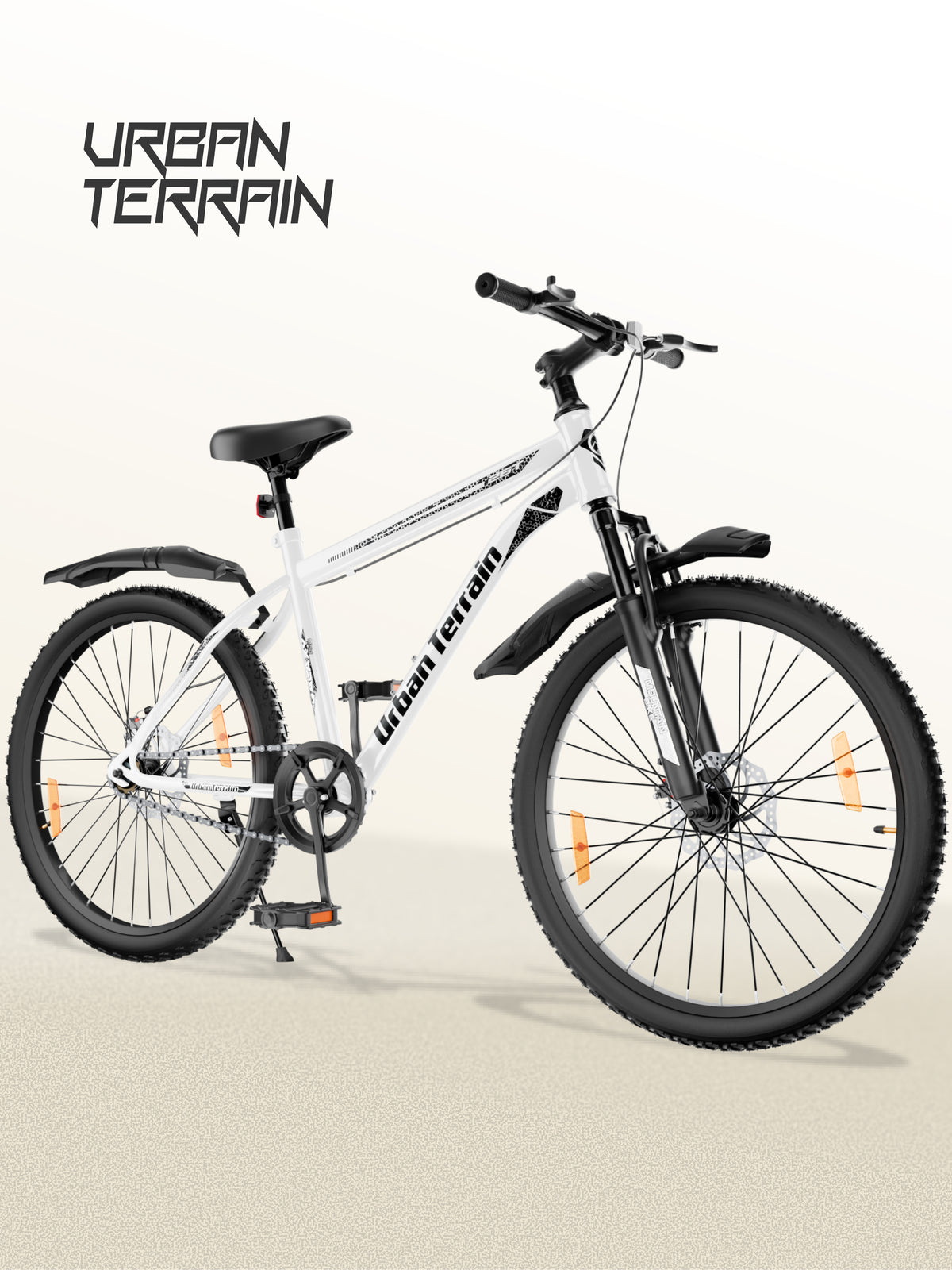 Galaxy Pro Mountain Bike Steel 26 inch Tyre, Single Speed Cycle With Front Suspension and Dual Disc Brakes, White