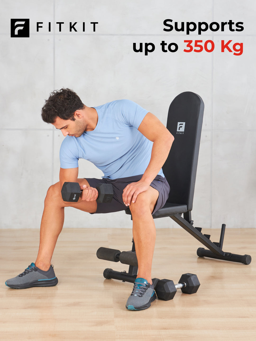 FITKIT by Cult Adjustable Bench for Home Workout with Leg Support | 350kg Weight Capacity