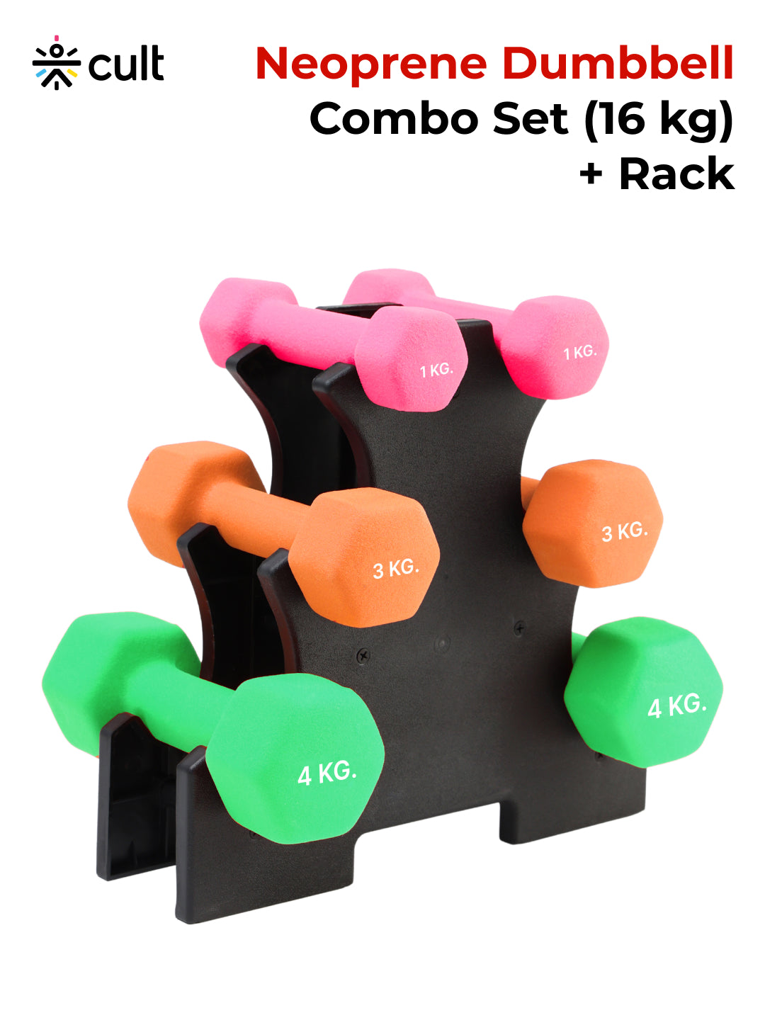 Cult Neoprene Dumbbells Combo for Home Gym Exercise (1kg + 3kg + 4kg Set) 16kg | Dumbbells with Rack
