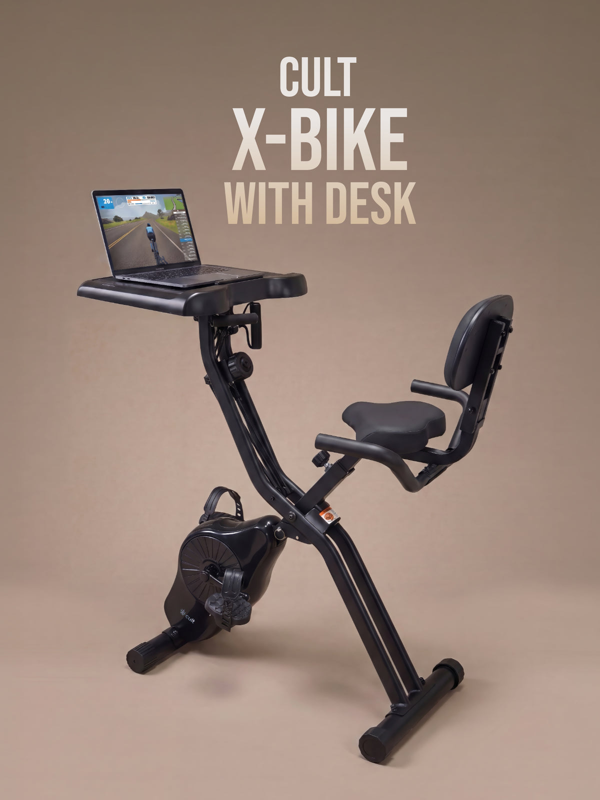 Cult X-Bike with Table | Sturdy & Stable Design | Foldable Exercise Cycle for Home | 8-Level Magnetic Resistance | Adjustable Seat | LCD Display | Laptop & Tablet Desk | 120 kg Capacity - Black
