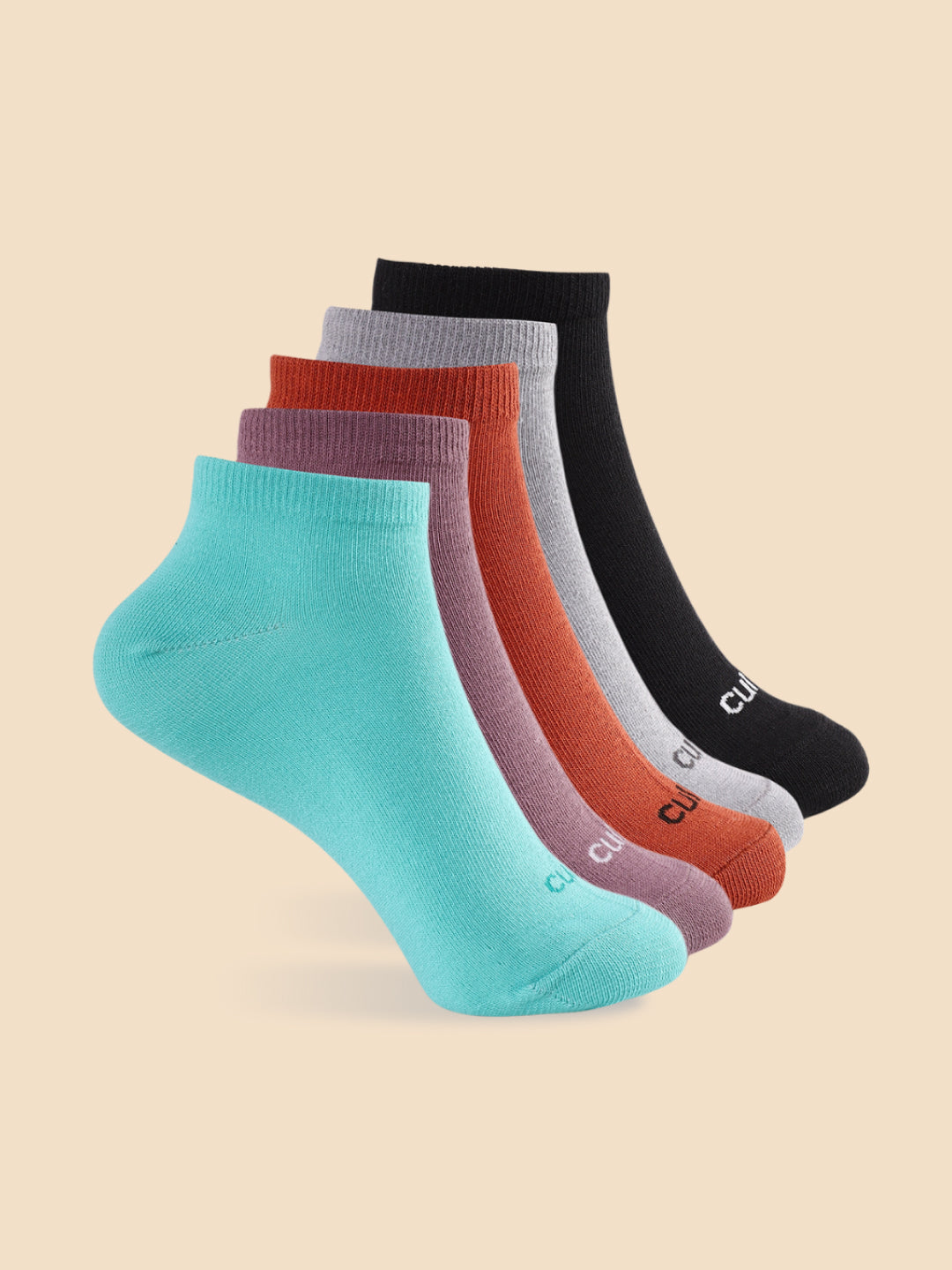 Casual Ankle Length Pack of 5 Powder Blue,Berry Red,Rusty,Grey & Black Solid Women's Socks