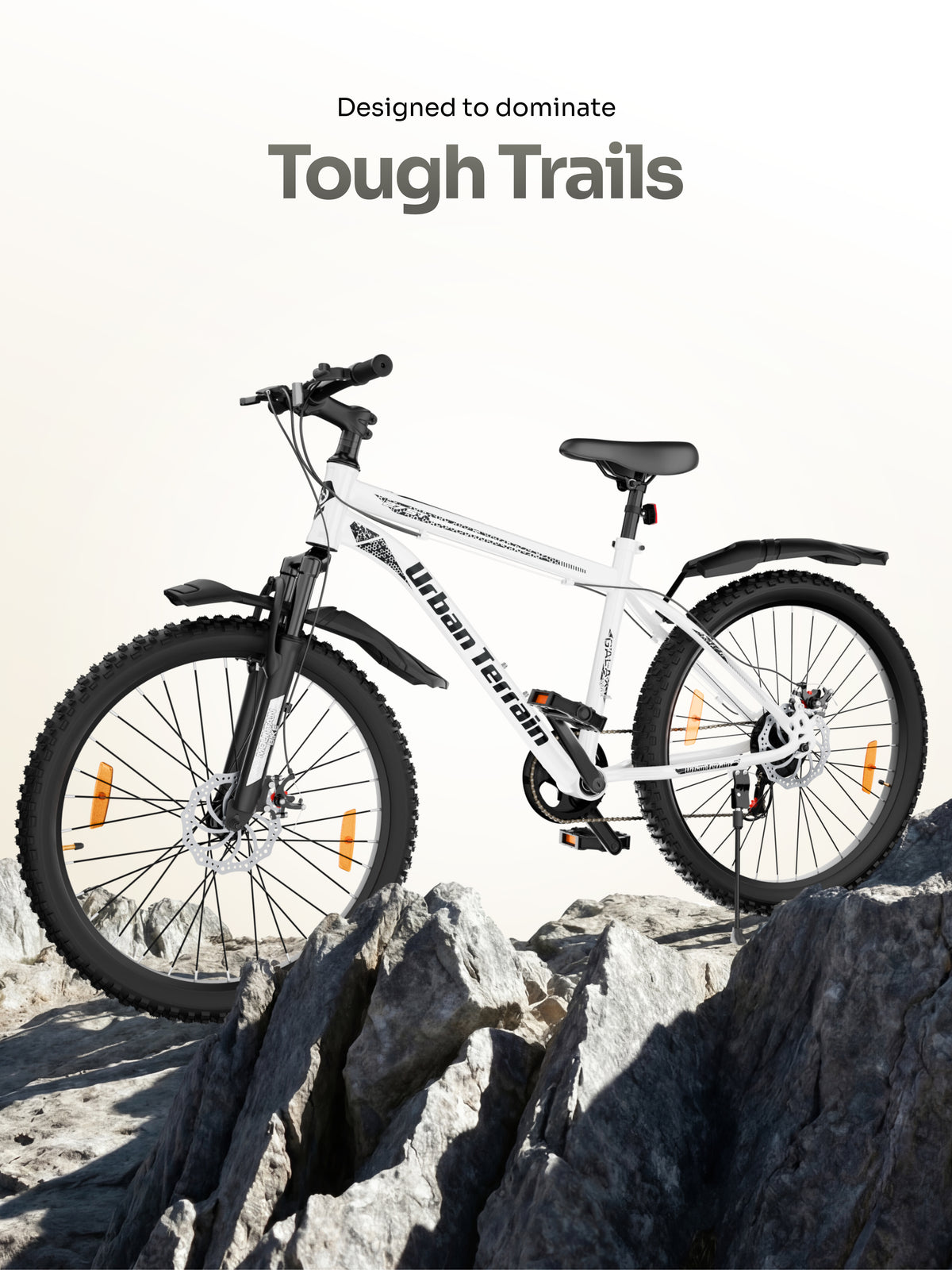 Galaxy Max Mountain Bike Steel 7 Speed Cycle 27.5 inch Tyre, White With Front Suspension, Single Wall Rim and Dual Disc Brakes Ideal For 5.2 ft to 6 ft