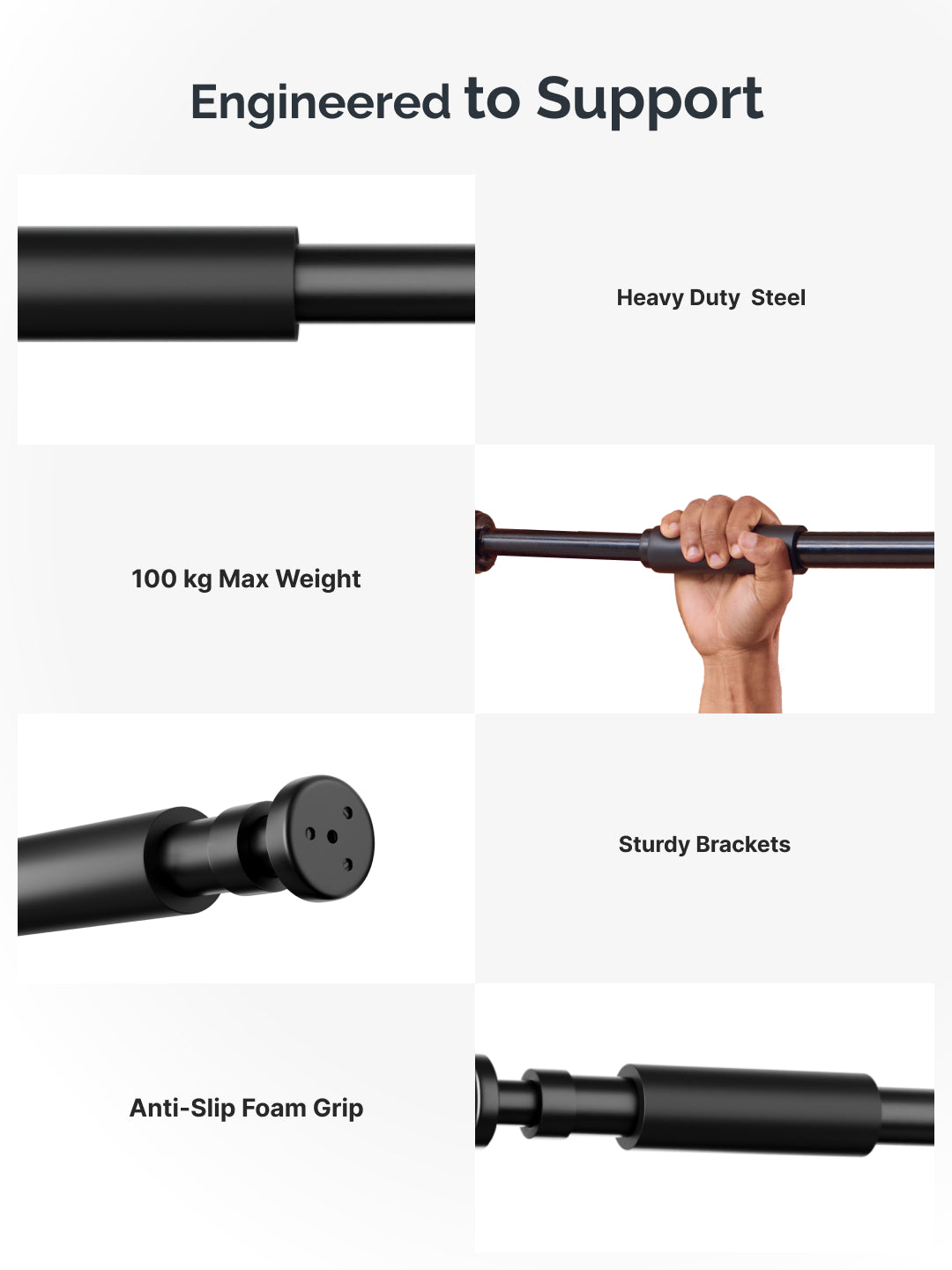 Cult Adjustable Pull-Up Bar for Doorway | Heavy-Duty Steel | Multi-Grip Home Gym Bar for Pull Ups, Chin Ups & Core Workout | Weight Capacity upto 100 kg