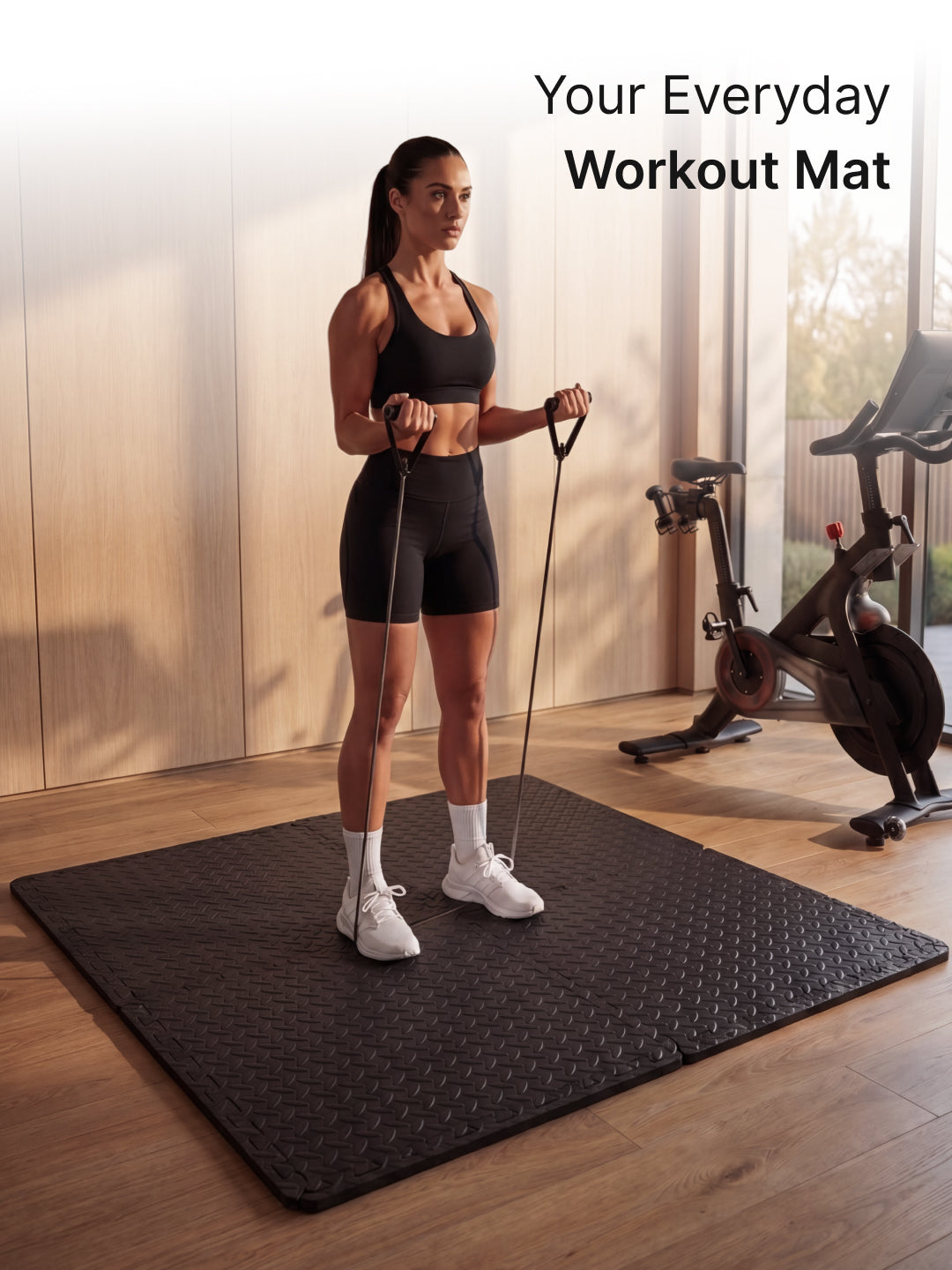cult Interlocking Workout Mat Tiles Shock-Absorbing, Anti-Slip, Protective Gym Flooring for Home & Fitness Equipment Cushioned, Water-Resistant, Easy to Assemble Black
