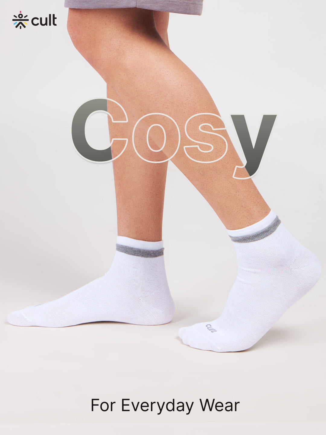 Casual Ankle Length Pack of 3 Grey,Black & White Men's Cotton Socks