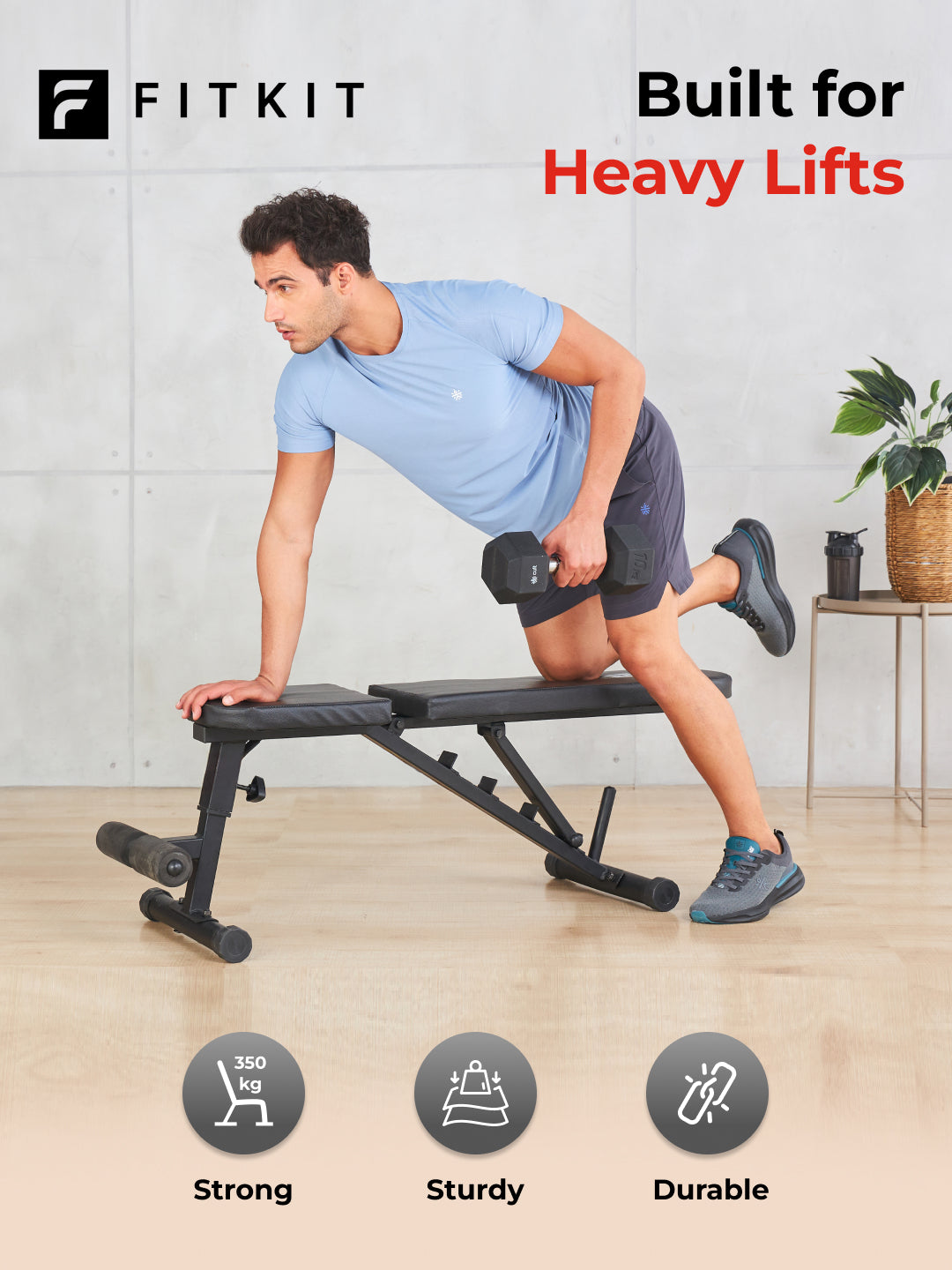 FITKIT by Cult Adjustable Bench for Home Workout with Leg Support | 350kg Weight Capacity