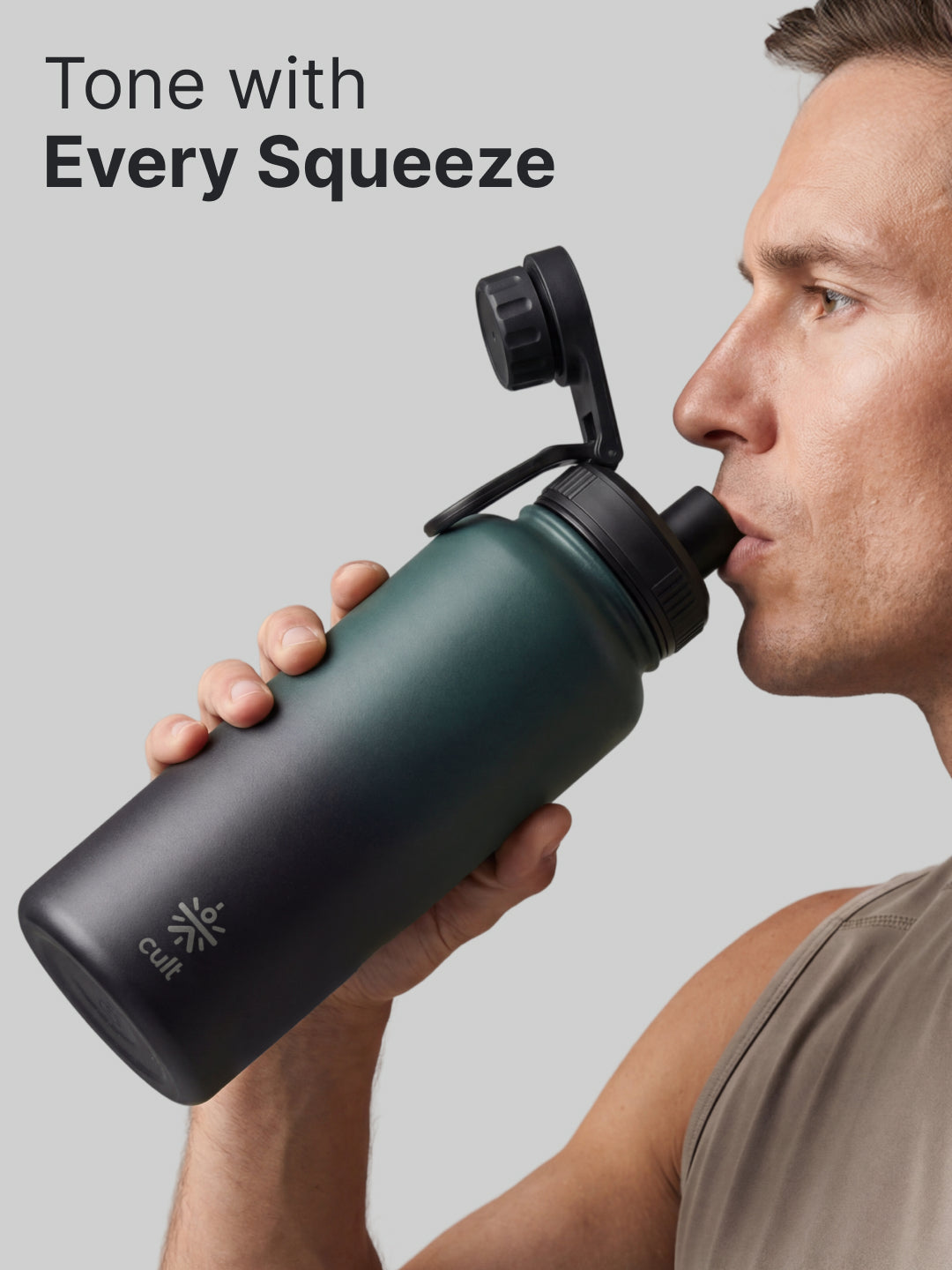Cult 1L Insulated 24Hr Hot and Cold Water Bottle Leakproof Sports Cap Stainless Steel Green