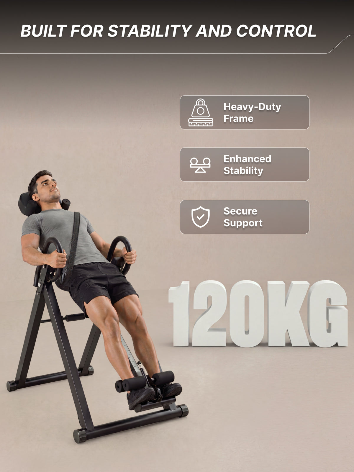 Fitkit by cult Inversion Table | 4 Inversion Positions | 120 Kg Weight Support | Adjustable Height | Safety Belt & Ankle Locking System | Back Stretching & Spine Decompression Equipment | Foldable Compact Home Fitness Tool