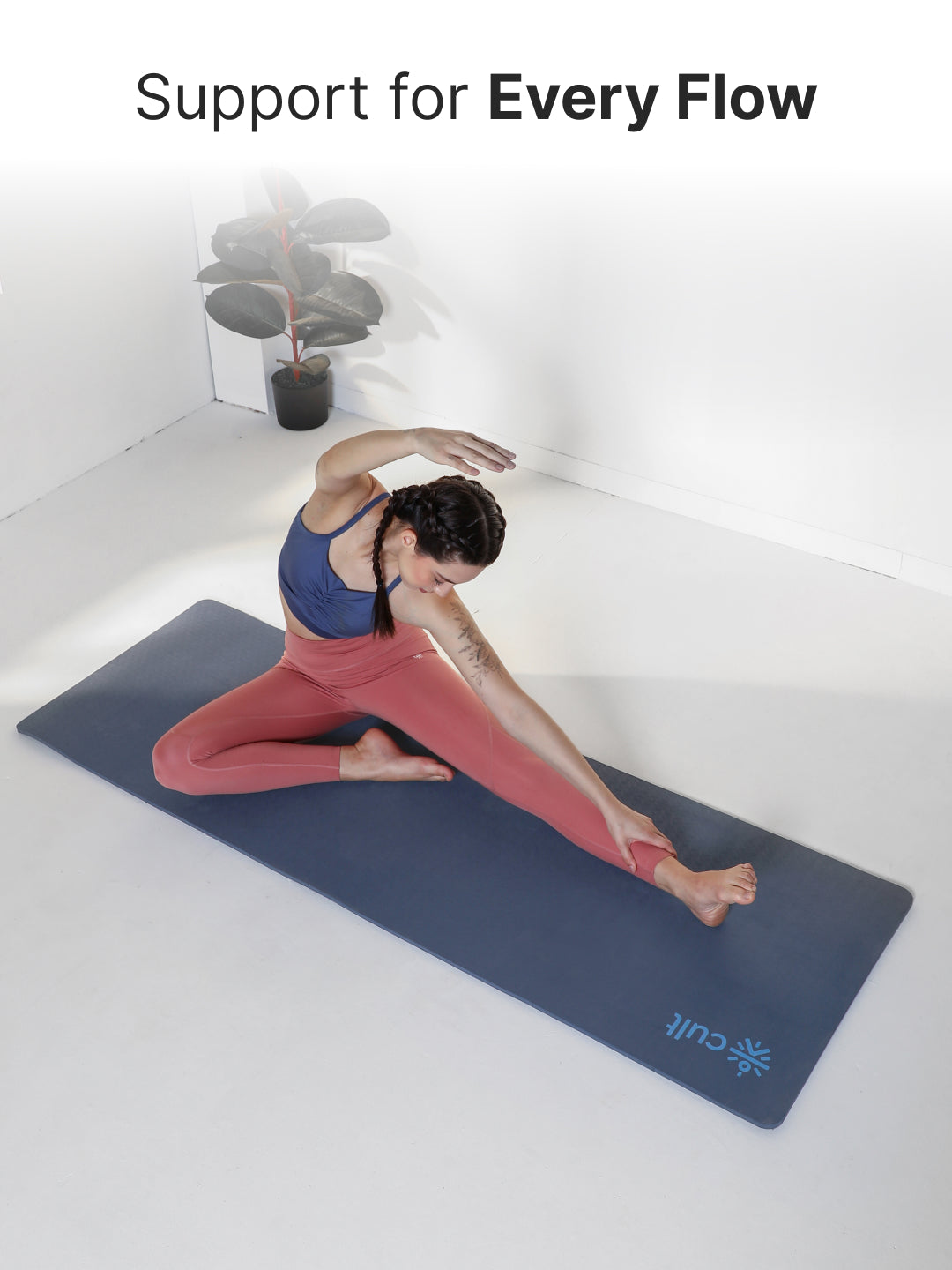 CULT TPE Yoga Mat 10mm Extra Thick with Carry Strap and Bag Non-Toxic, Latex-Free, Anti-Slip, Tear-Resistant & Lightweight Superior Cushioning for Joint Support, Meditation & Home Workouts- Navy