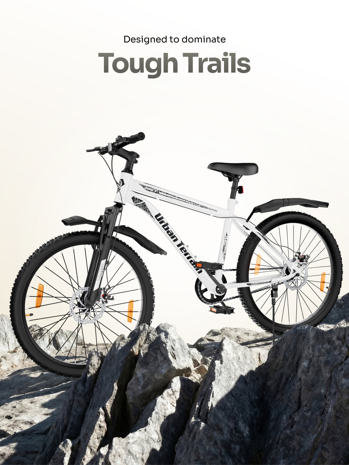 Galaxy Pro Mountain Bike Steel 26 inch Tyre, Single Speed Cycle With Front Suspension and Dual Disc Brakes, White