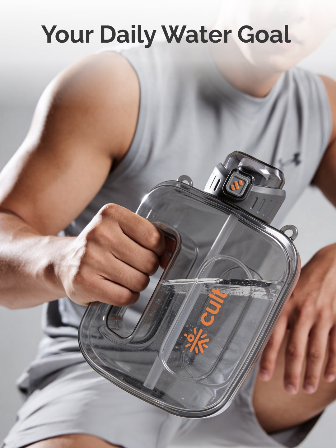 Cult Mini Gallon 1.6L Water Bottle with Straw & Strap BPA-Free Leakproof Gym Bottle 1600ml Hydration Bottle Black