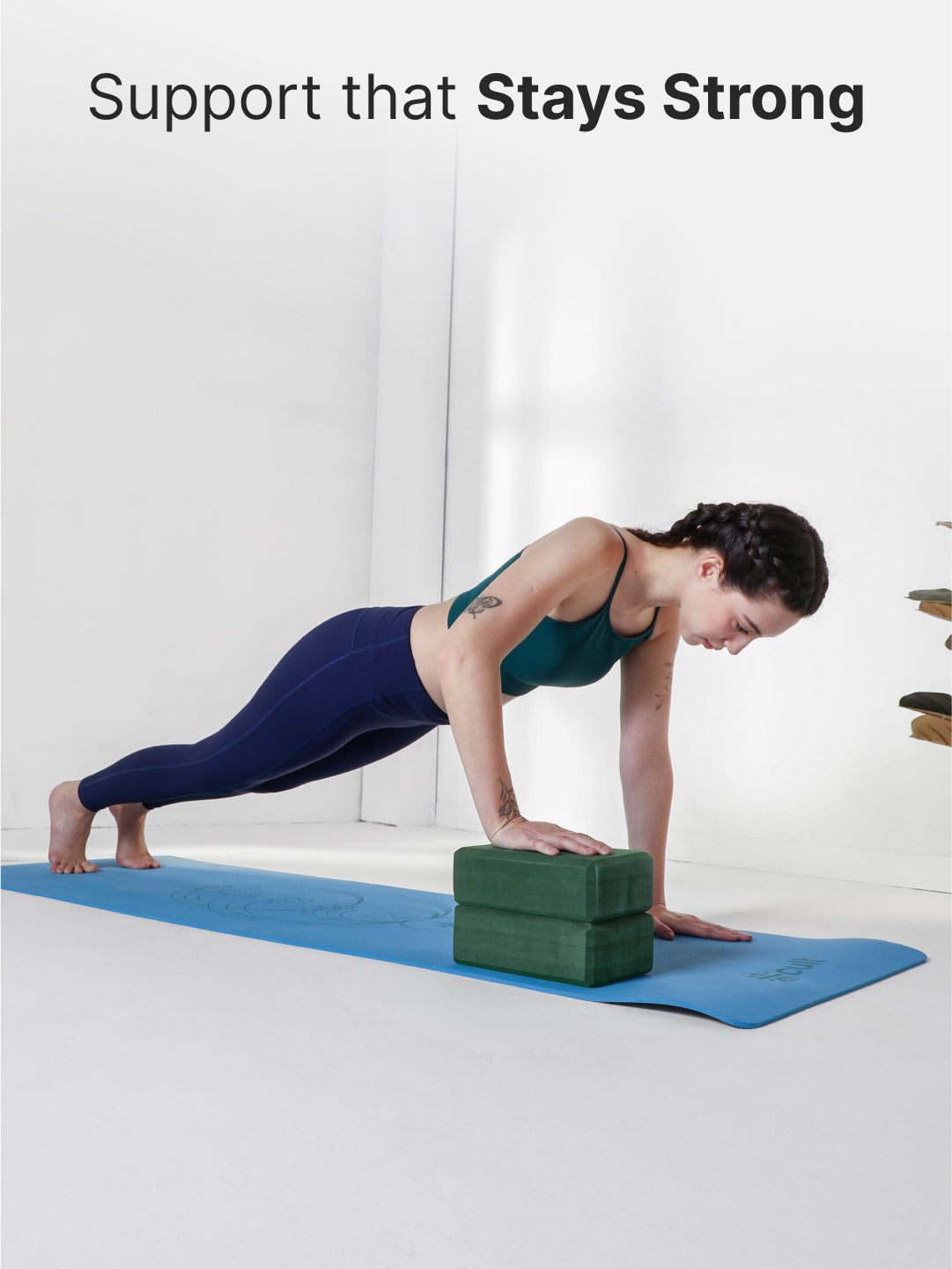 Pack of 2 EVA Yoga Blocks 80mm Green Non-Toxic, Anti-Skid & Durable