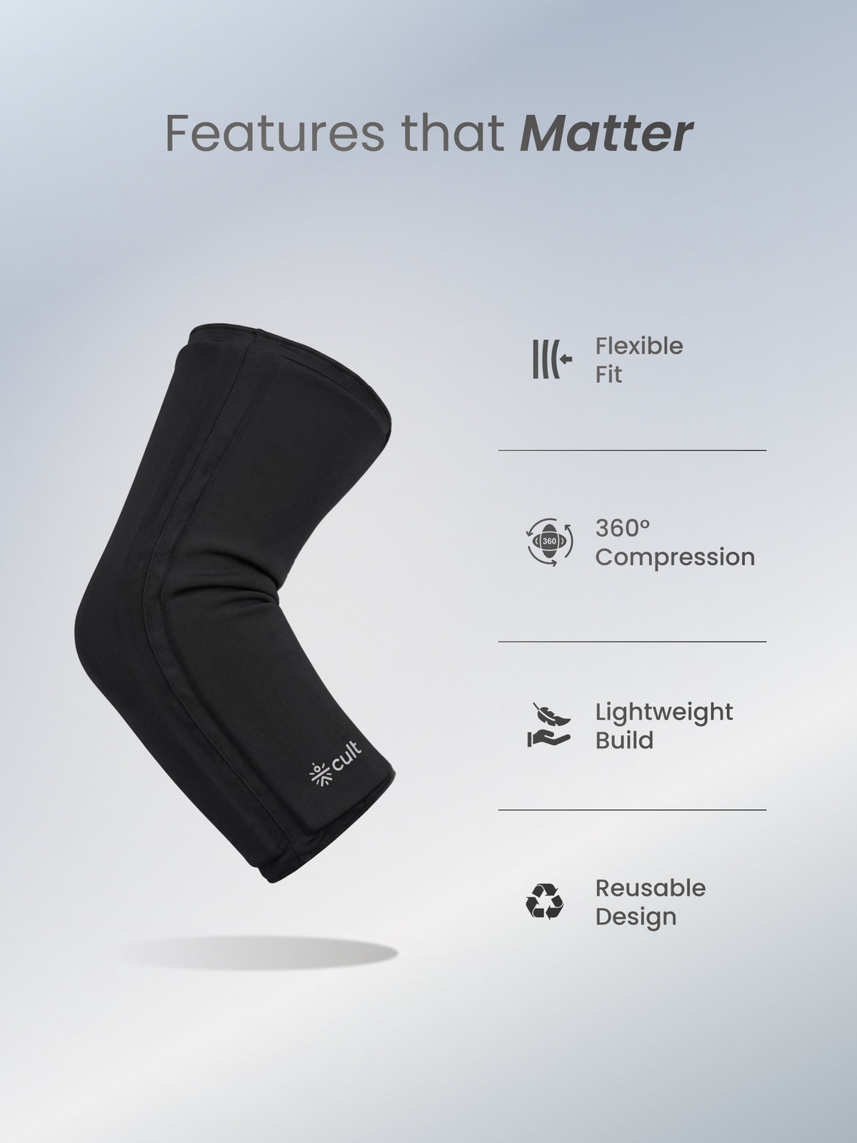 CULT Gel Knee and Arm Support Cap for Gym Running and Sports Compression Support Sleeve for Workout Fitness Joint and Muscle Support Black L-XL