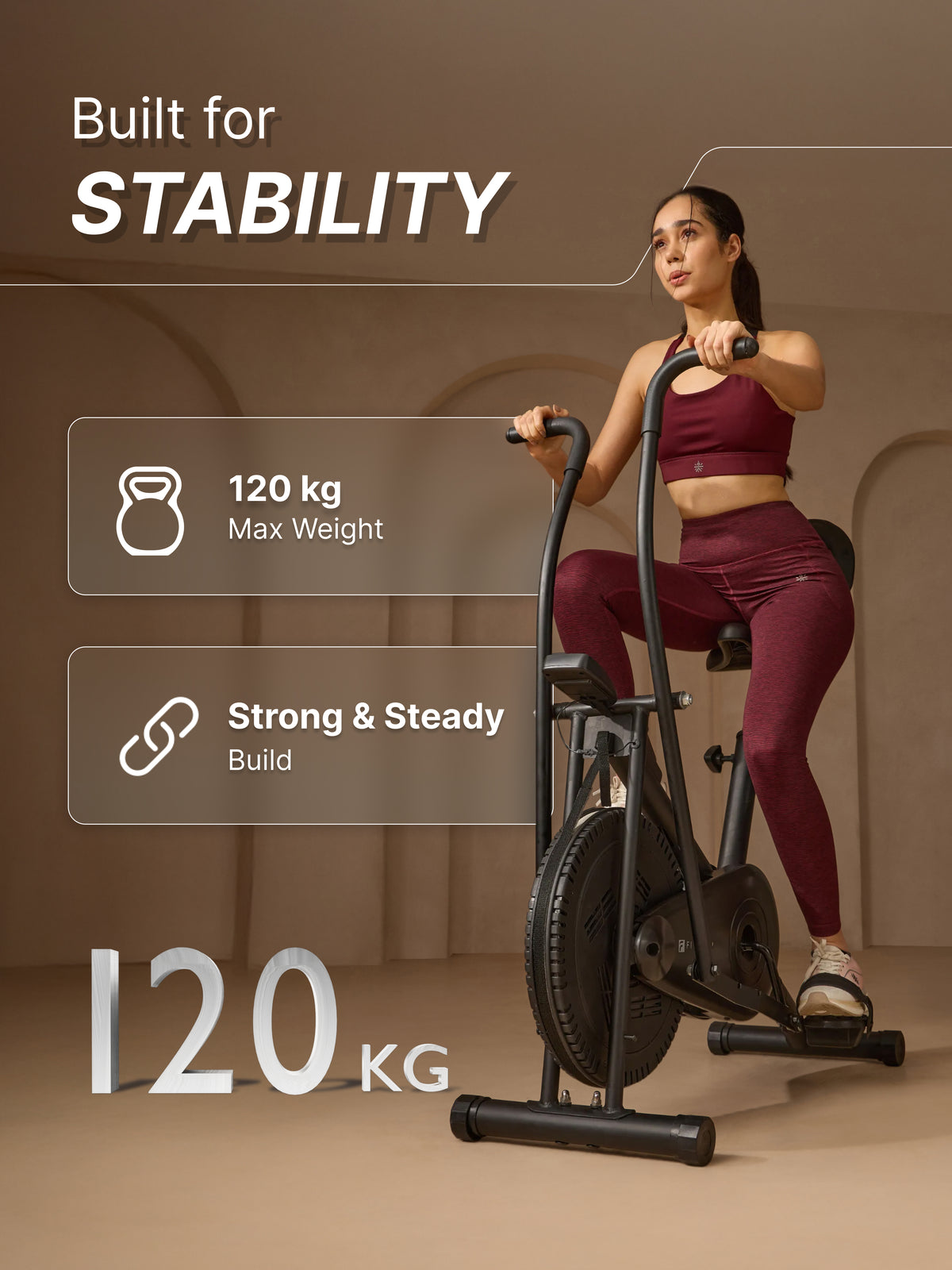 Fitkit Dual Action 2-in-1 Air Bike | Moving & Fixed Handles Exercise Cycle | Adjustable Seat & Anti-Slip Pedals | Direct Resistance | 120 kg Max Weight | Home Use Exercise Bike (with 6 Months Extended Warranty)