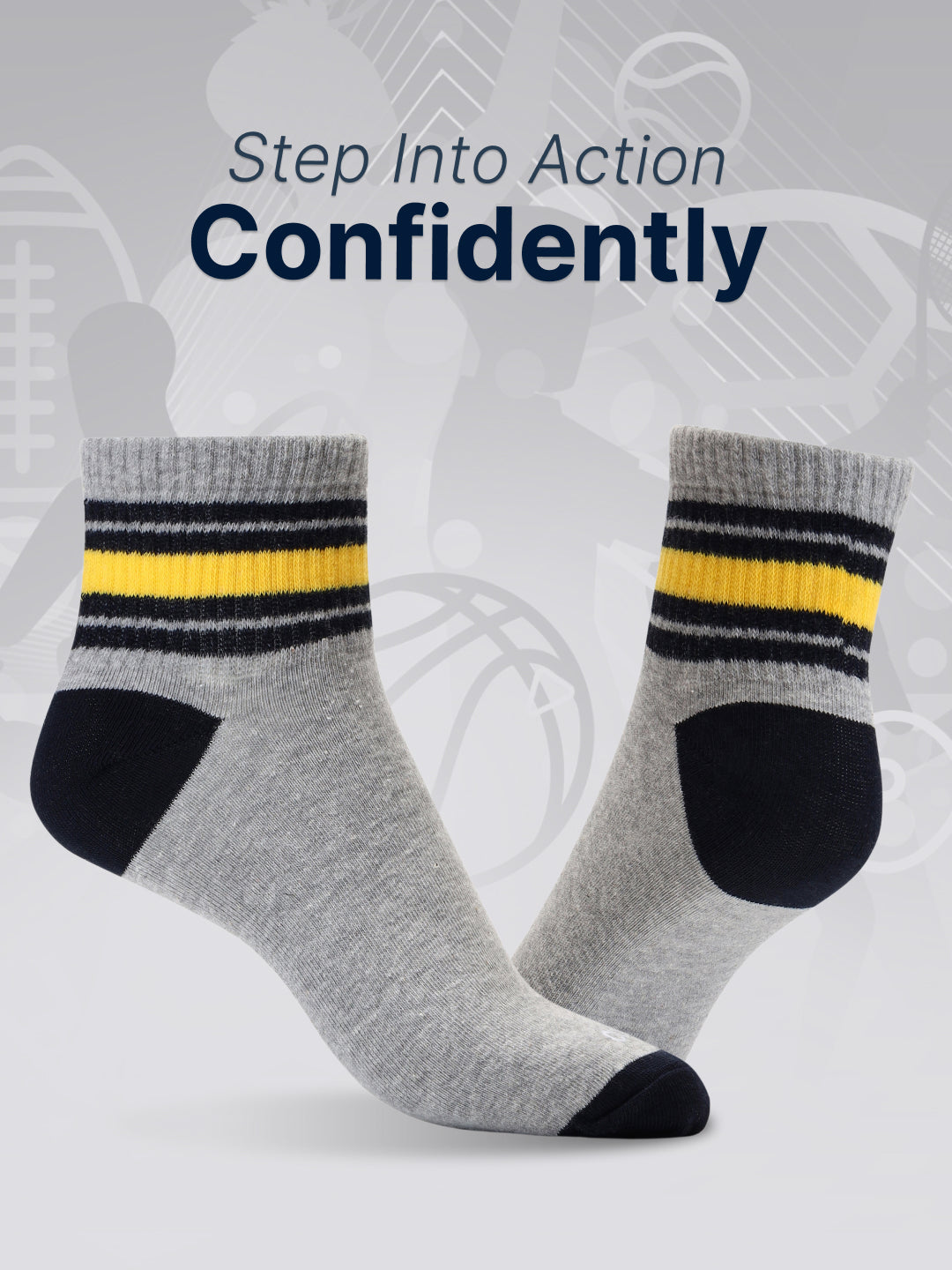 Sports Ankle Length Pack of 3 Grey Men's Cotton Socks