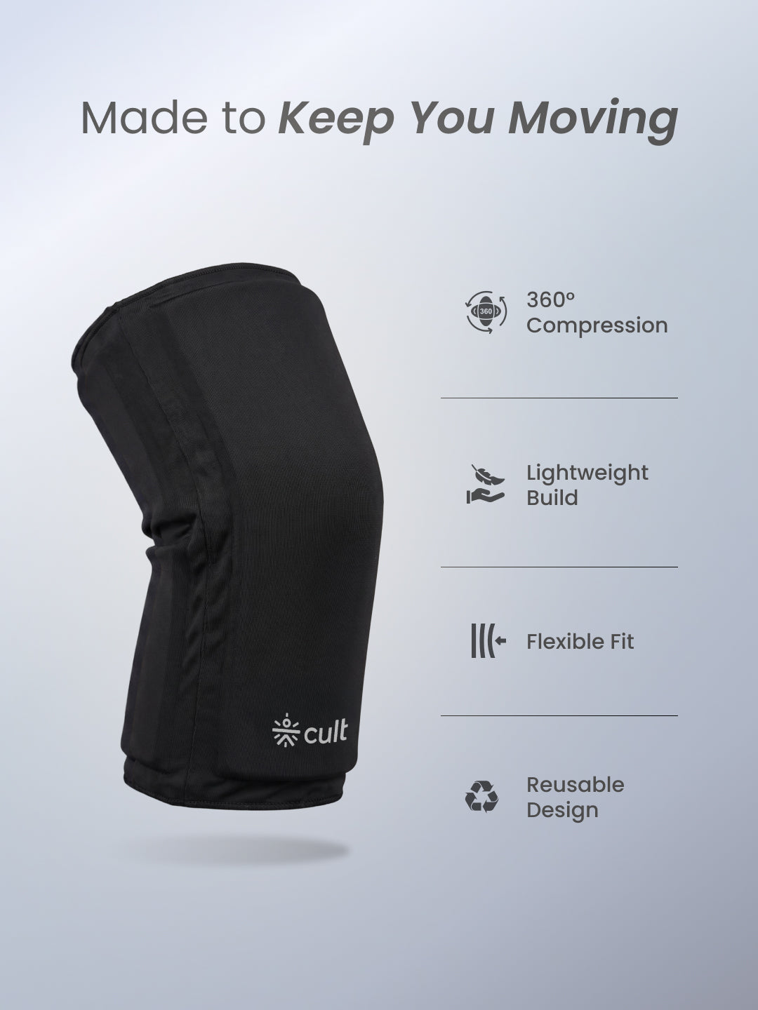 CULT Gel Knee and Arm Support Cap for Gym Running and Sports Compression Support Sleeve for Workout Fitness Joint and Muscle Support Black L-XL