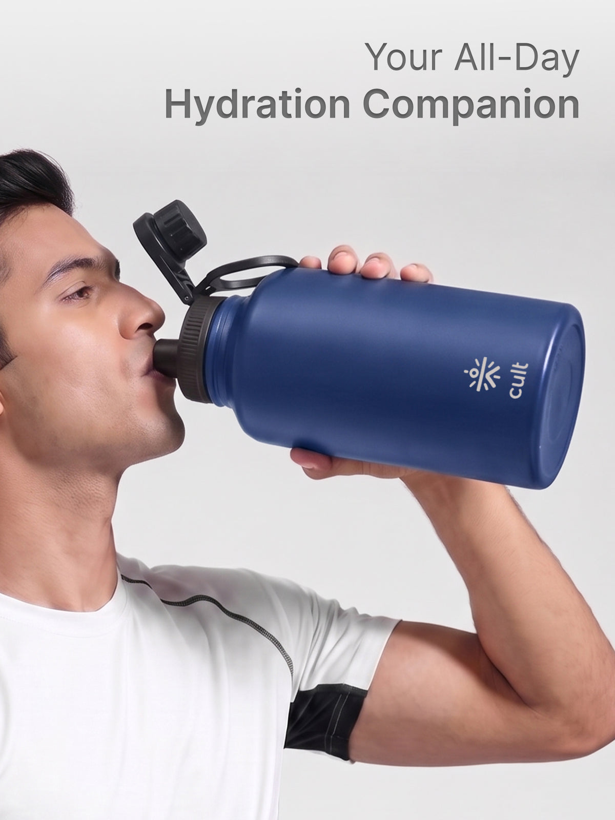 CULT 2 Litre Stainless Steel Water Bottle – 2000ml Leakproof Gym Hydration Jug with Sports Cap - Blue