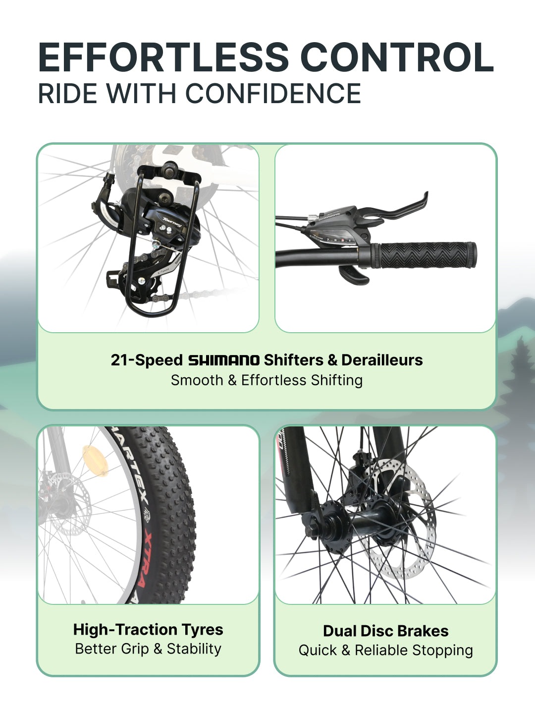 Rogue Mountain Bike Steel 21 Speed Cycle 26 inch Fat Tyre, Black With Front Suspension, Single Wall Rim and Dual Disc Brakes, Ideal For 5 ft to 5.7 ft, Free Trainer Sessions and Cycling Event