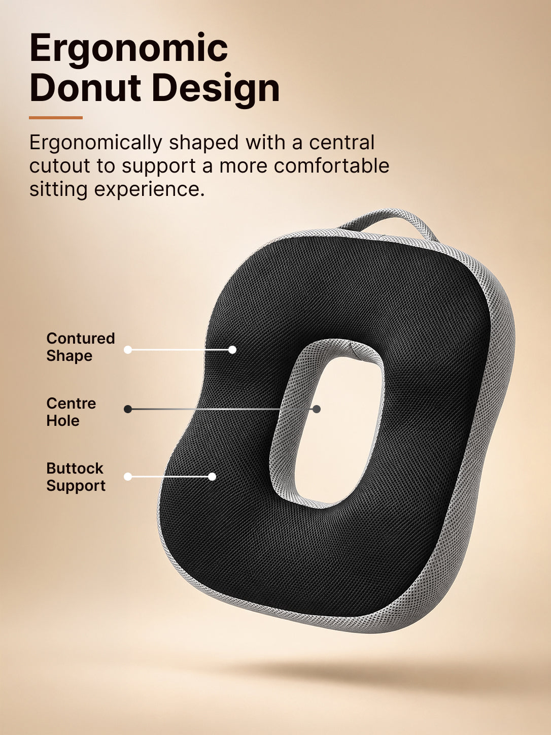 CULT Donut Pillow for Tailbone and Coccyx Cushion Support for Sitting Office Chair Car Seat and Home Use Grey