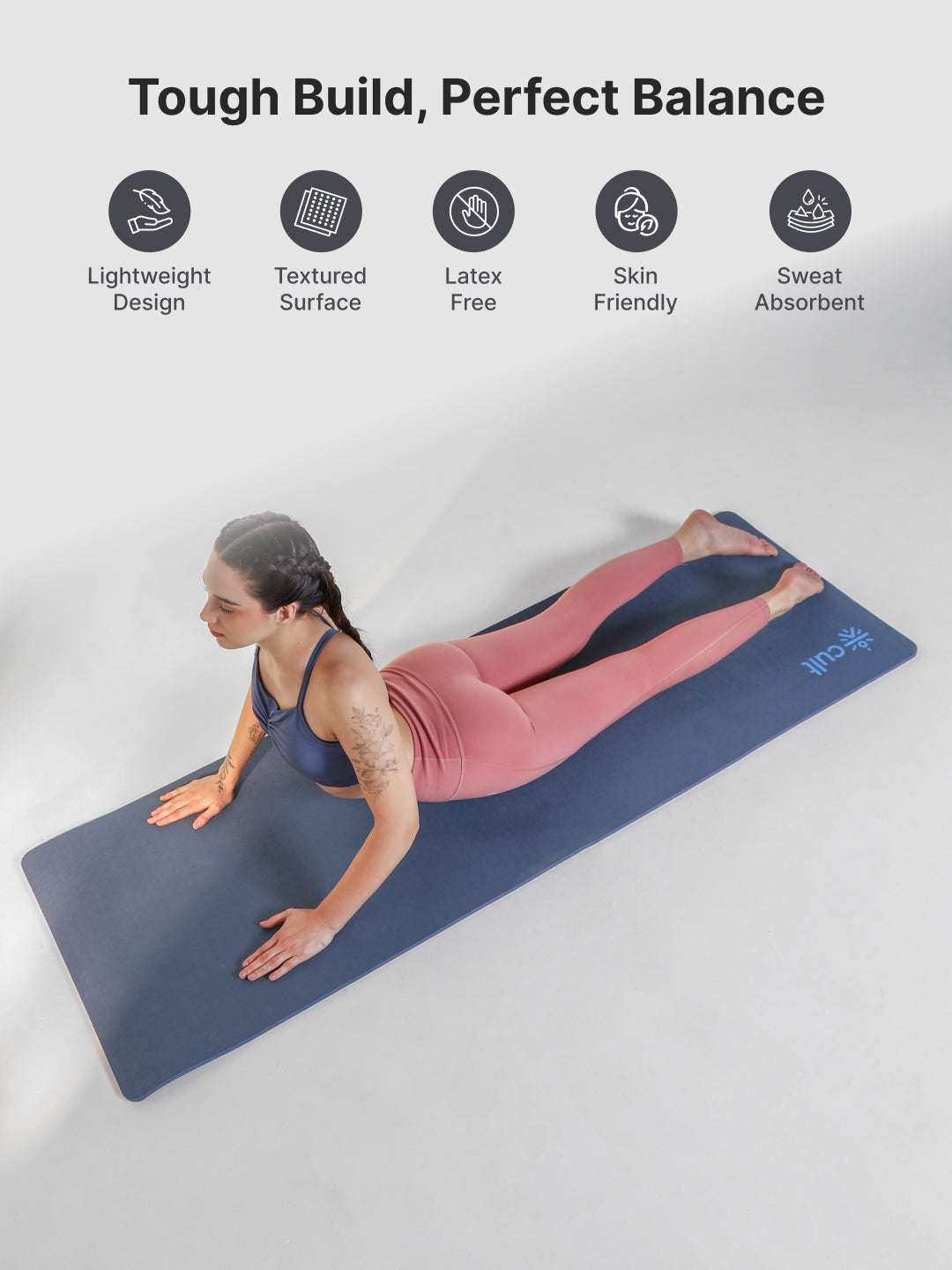 CULT TPE Yoga Mat 10mm Extra Thick with Carry Strap and Bag Non-Toxic, Latex-Free, Anti-Slip, Tear-Resistant & Lightweight Superior Cushioning for Joint Support, Meditation & Home Workouts- Navy