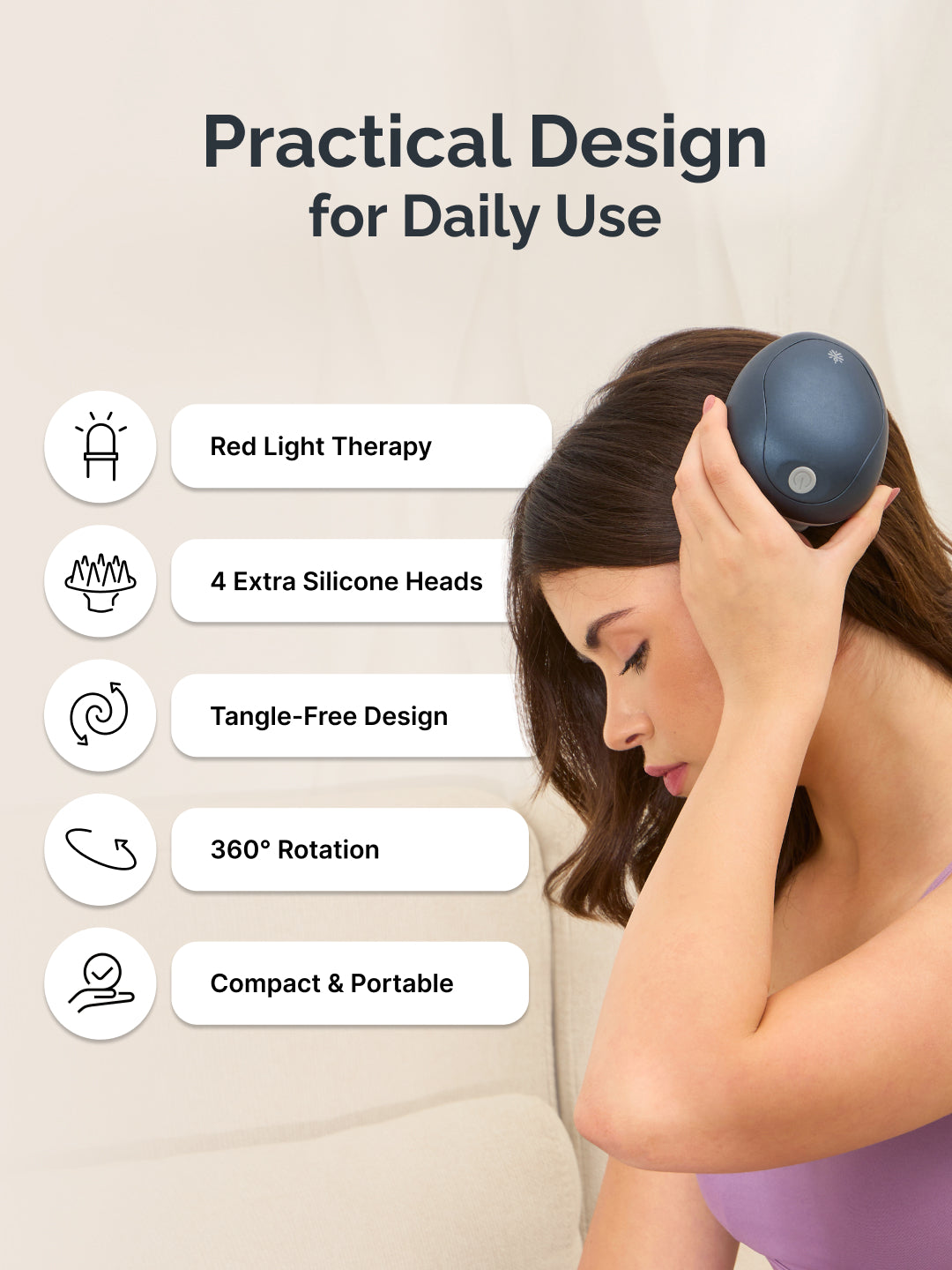 Cult Aura Head Massager with Red Light Therapy | Silicone Heads with 4 Extra Attachments for Stress Relief & Relaxation