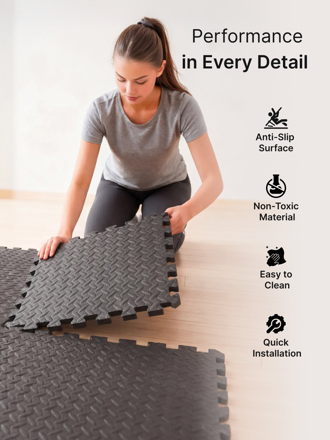 cult Interlocking Workout Mat Tiles Shock-Absorbing, Anti-Slip, Protective Gym Flooring for Home & Fitness Equipment Cushioned, Water-Resistant, Easy to Assemble Black