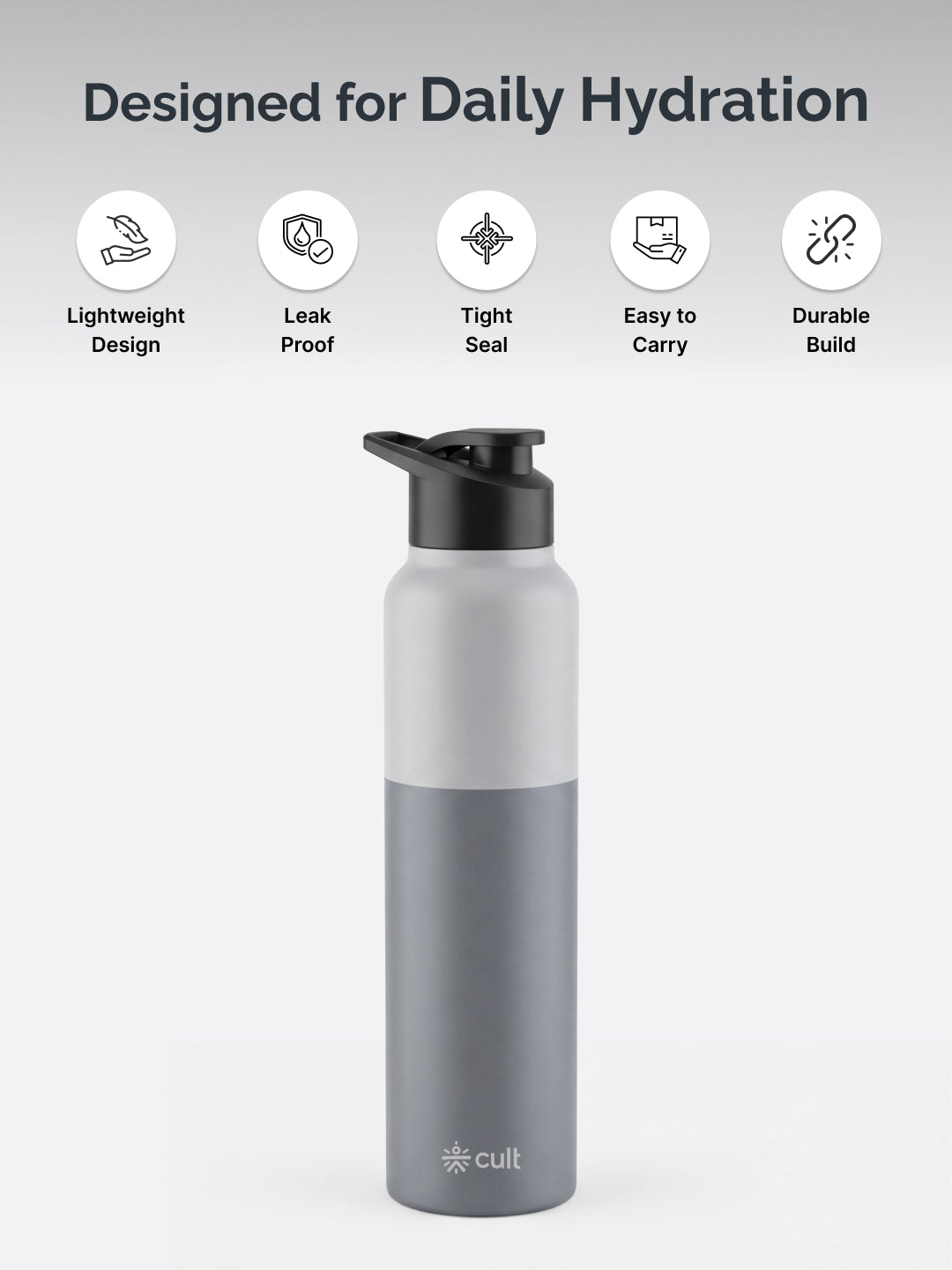 cult Steel Bottle 1Ltr With Sports Cap Dual Grey