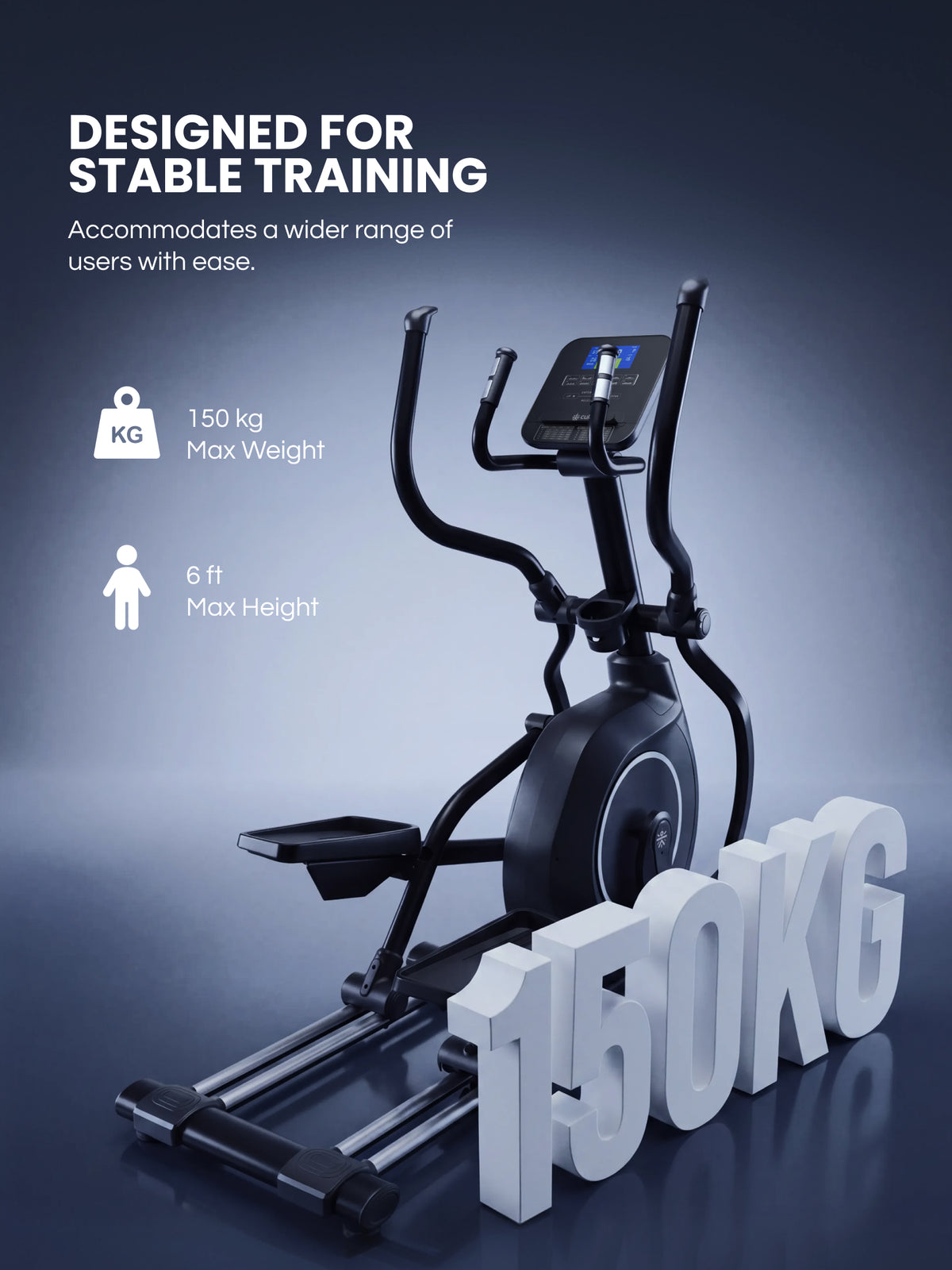 Cult Stratus Elliptical Cross Trainer for Home with 11 kg Flywheel | 150 kg Capacity | 19.6-Inch Natural Stride | 16-Level Electronic Magnetic Resistance | LED Display