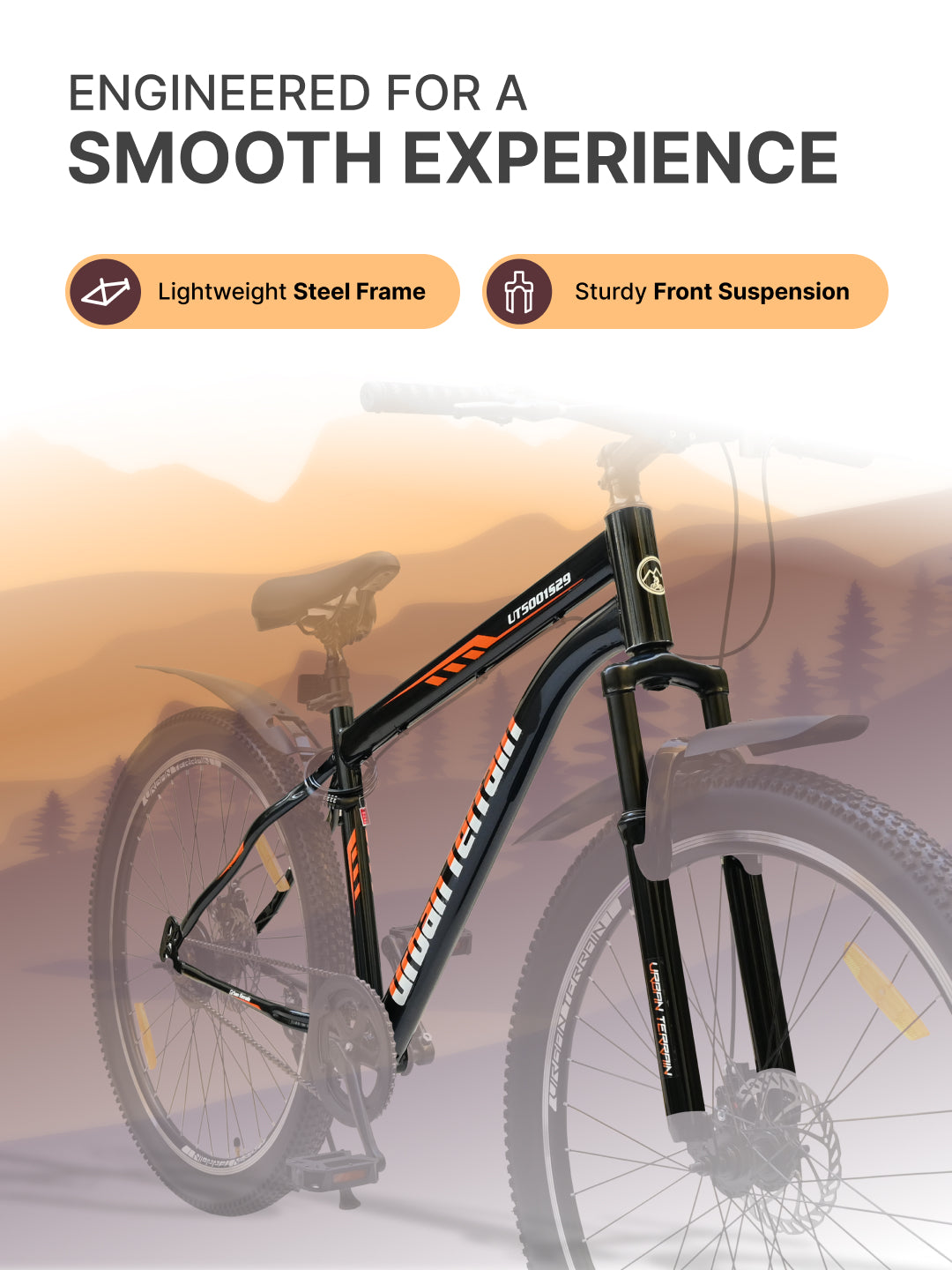 UT5001S29ACC Mountain Cycle Steel Single Speed 29 inch with Dual Disc Brakes, Front Suspension, Double Wall Alloy Rim, Bell & Lock, Black