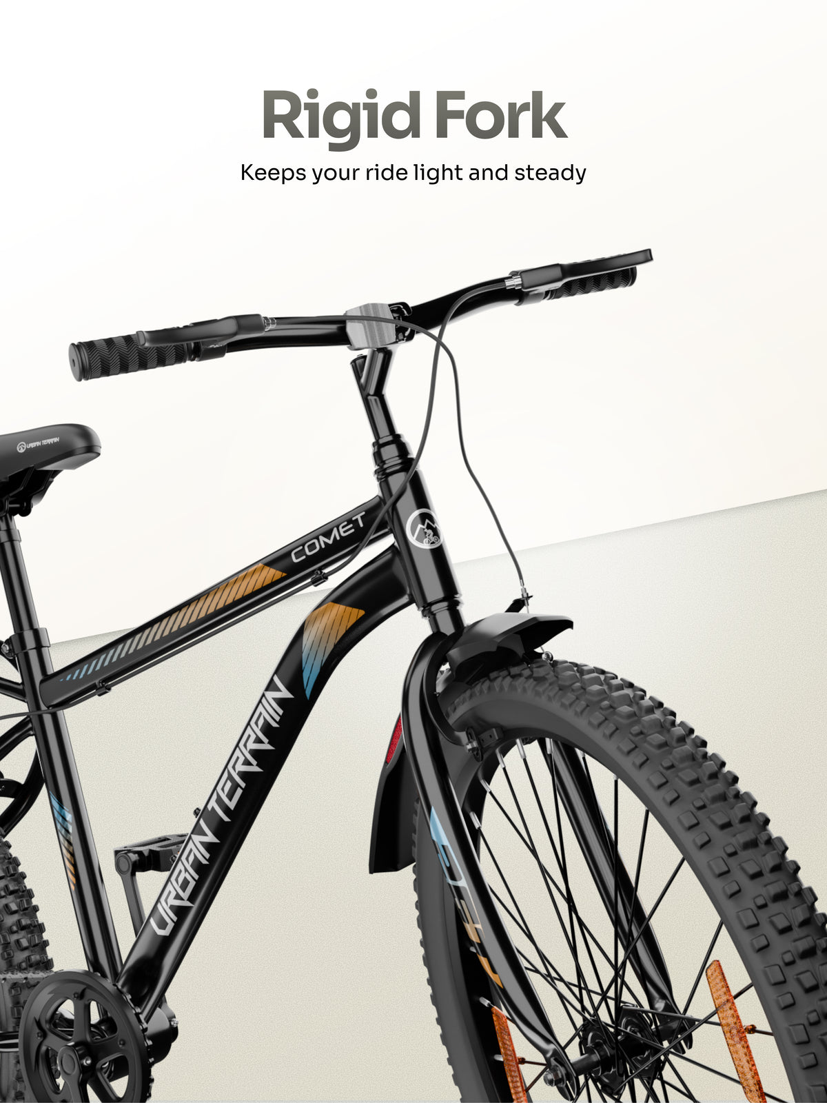 Urban Terrain Comet 26T Single Speed Steel Mountain Bike with Inbuilt Carrier (Black)