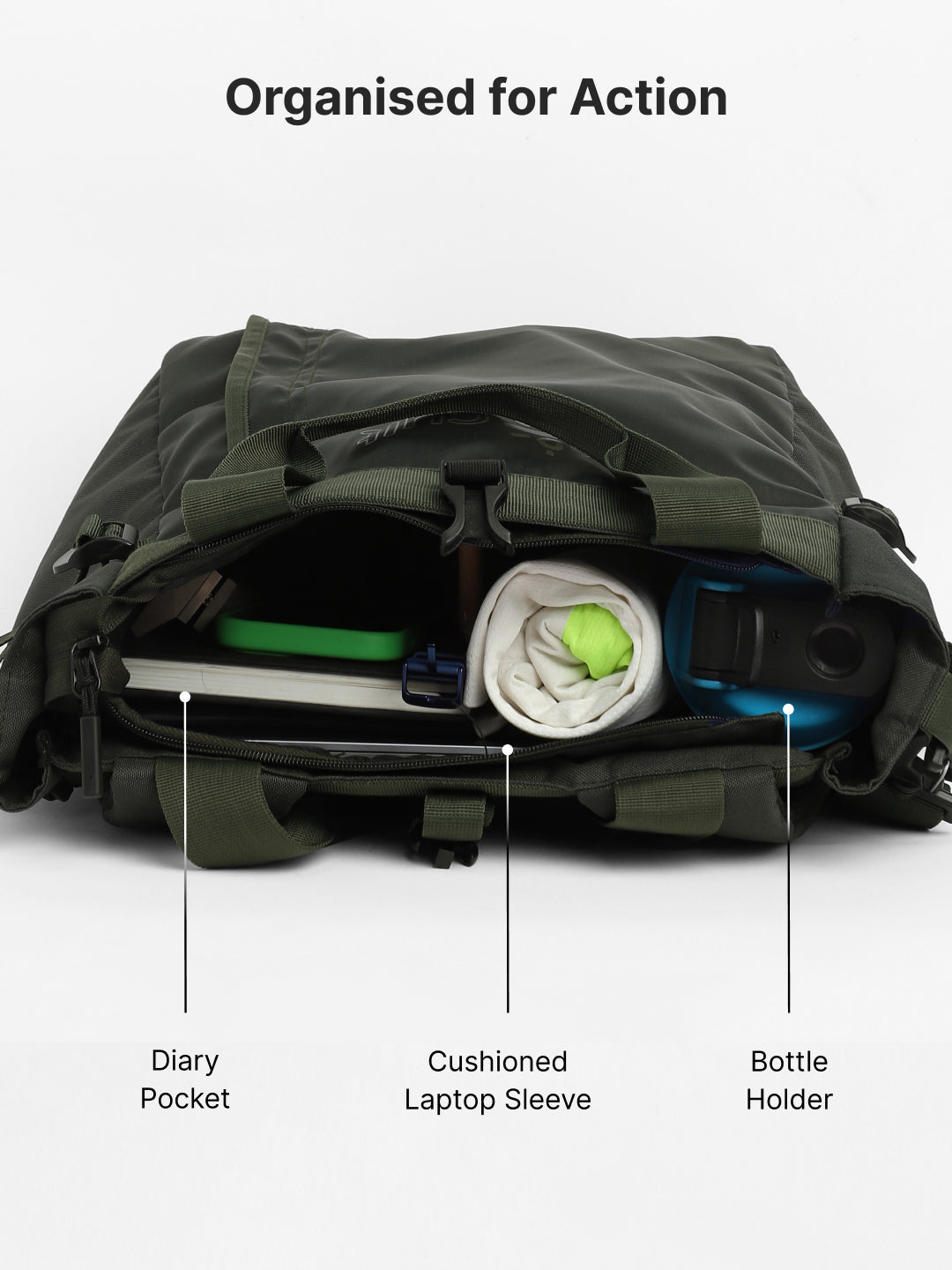 Work to Play Laptop Backpack 35L - Water-Repellent, Multi-Functional Bag with Trolley Sleeve With Shoe Bag - Olive