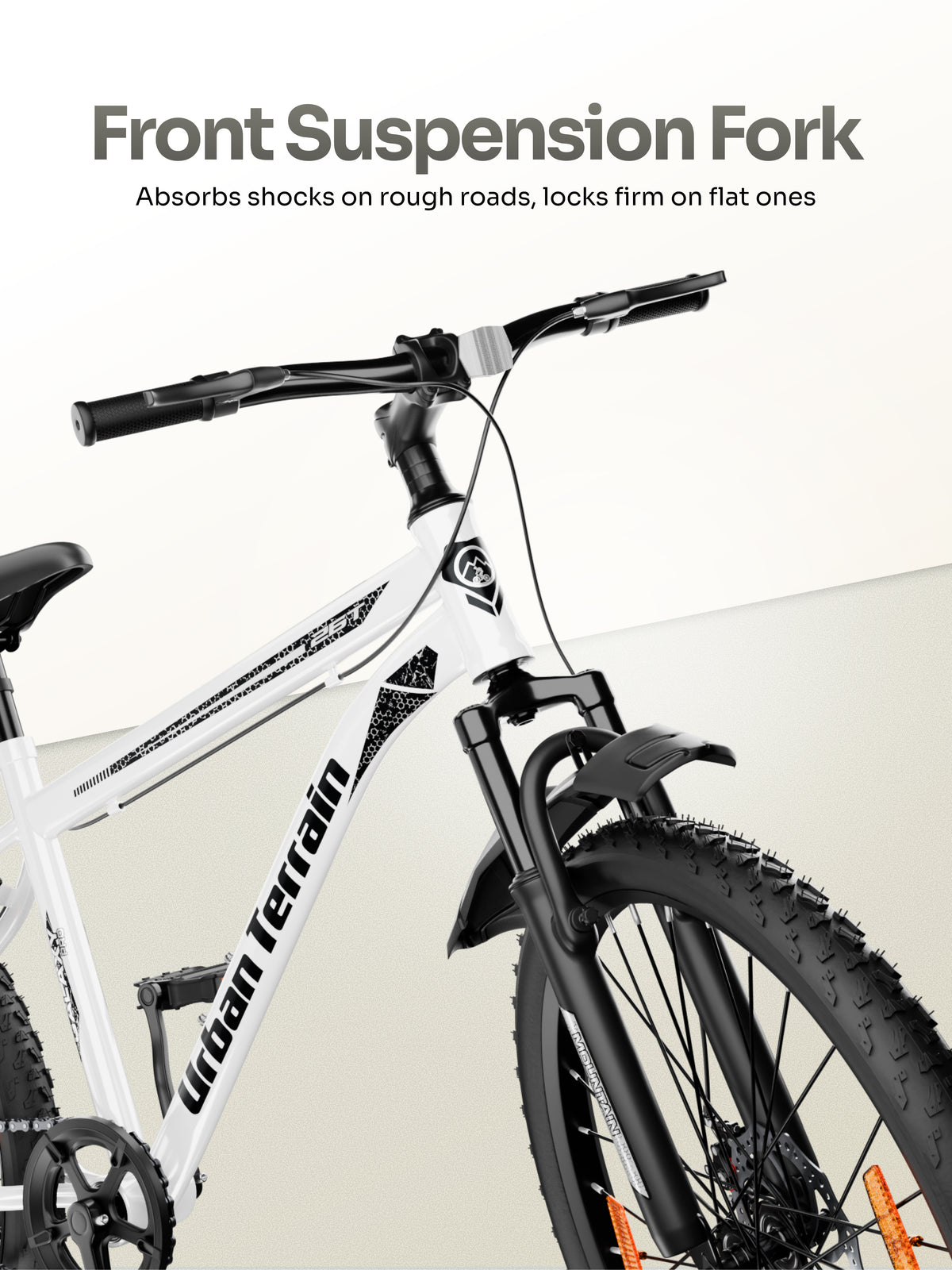 Galaxy Pro Mountain Bike Steel 26 inch Tyre, Single Speed Cycle With Front Suspension and Dual Disc Brakes, White