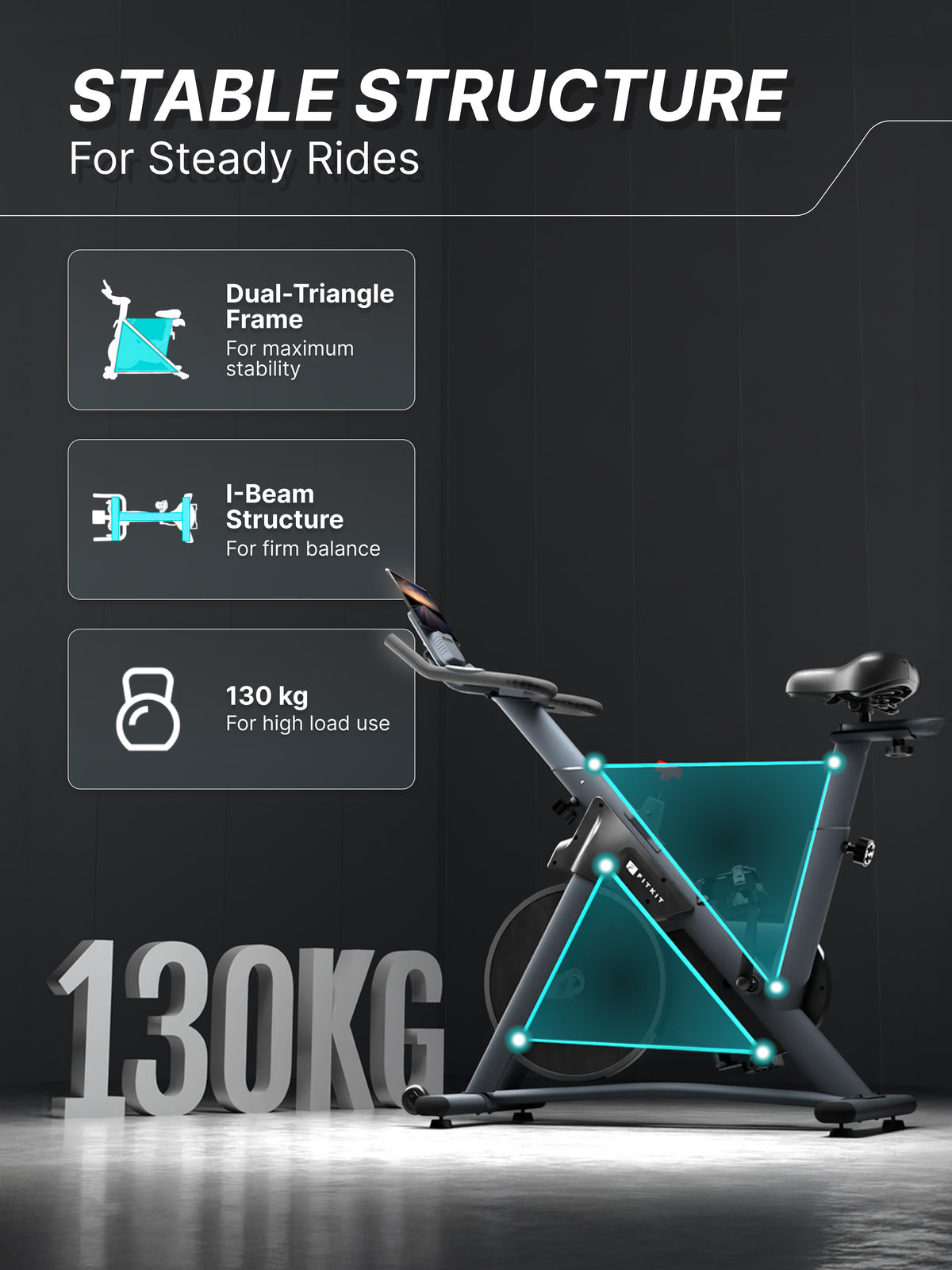 Fitkit by Cult FK7004 Premium Magnetic Spin Bike | 130kg Support | Stepless Resistance & 8kg Flywheel | LCD Display with Heart-Rate Tracking | Tablet Holder | Smooth & Silent Ride for Home Fitness (with 6 Months Extended Warranty)