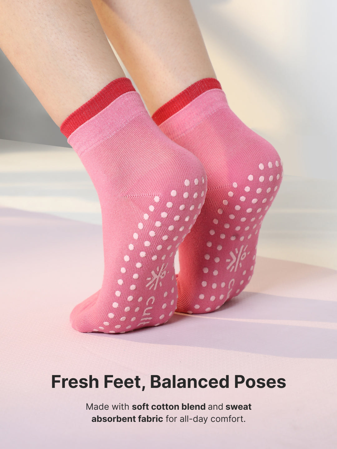 Yoga Anti-skid Ankle Length Pack of 2 Blush & Pink Unisex Cotton Socks