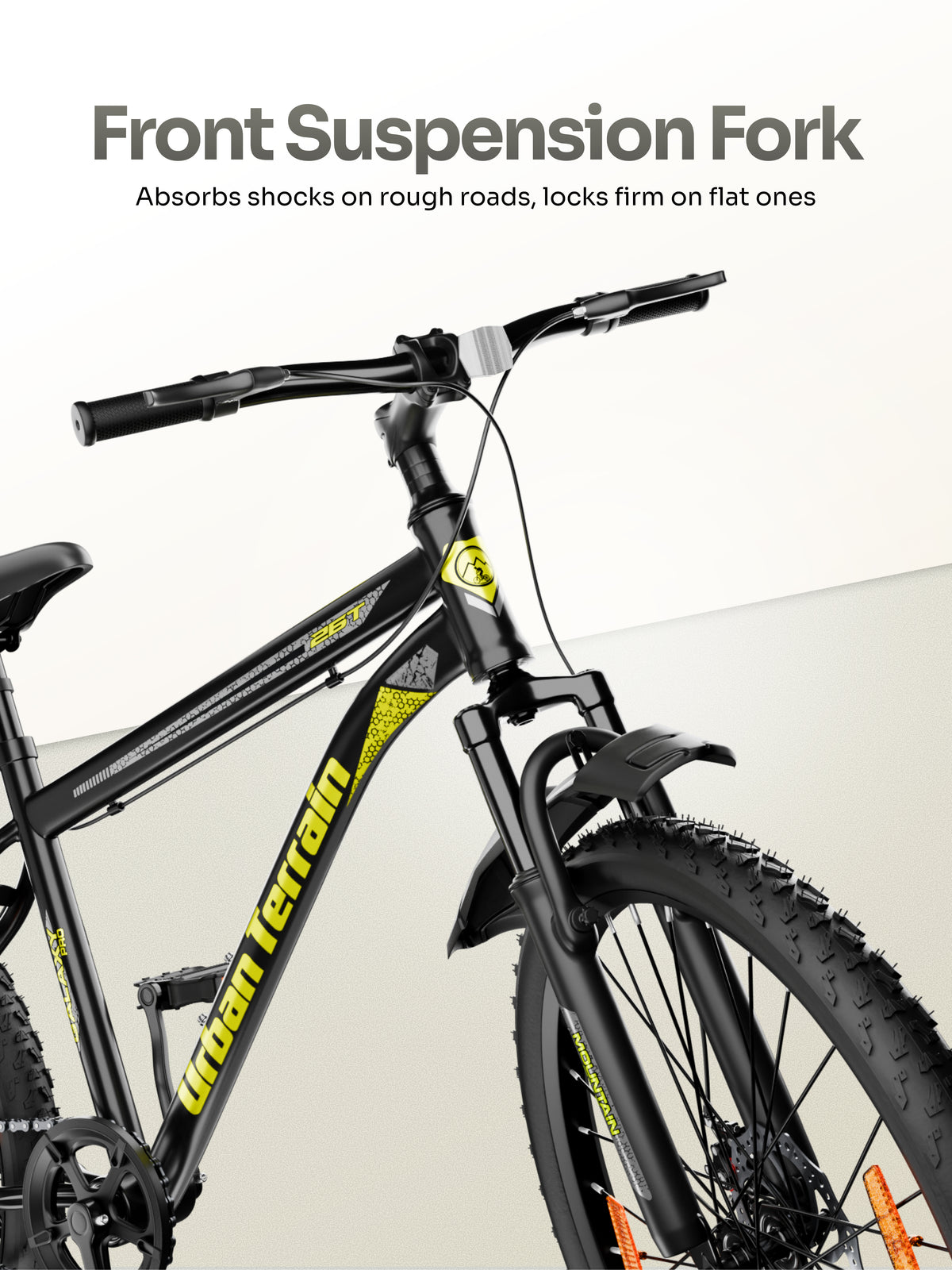 Galaxy Pro Mountain Bike Steel 26 inch Tyre, Single Speed Cycle With Front Suspension and Dual Disc Brakes Green