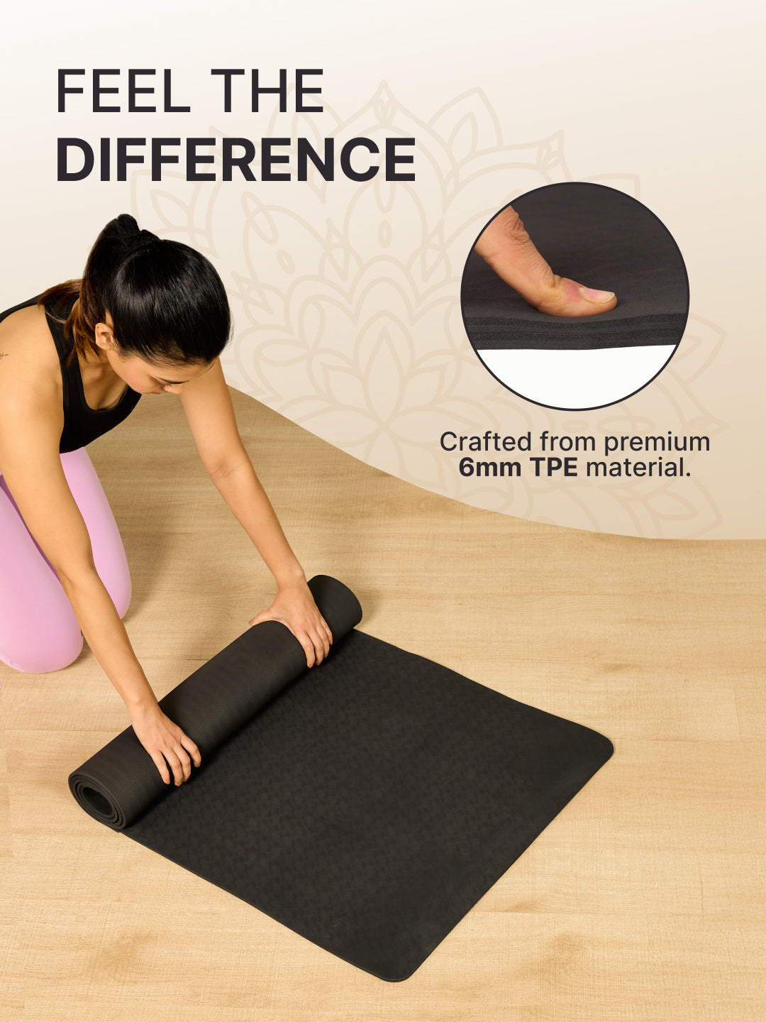 CULT TPE Yoga Mat 6mm with Carry Bag & Strap Eco-Friendly, Non-Slip, Lightweight & Durable Exercise Mat for Yoga, Pilates, Meditation & Home Workouts Black