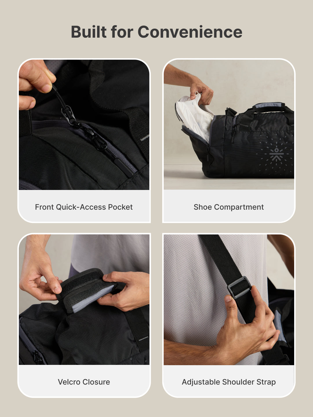 Cult Unisex Black Duffle Bag with Shoe Compartment