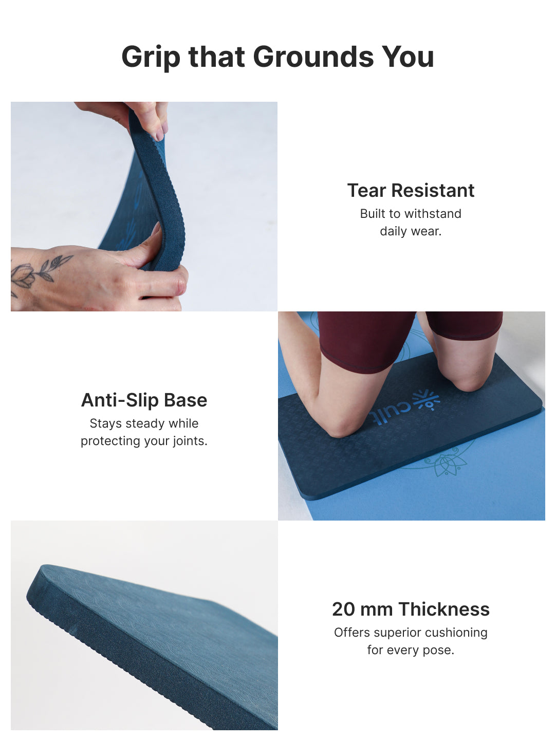 Pack of 2 EVA Yoga Knee Pads 20mm Blue Non-Toxic, Anti-Skid & Durable