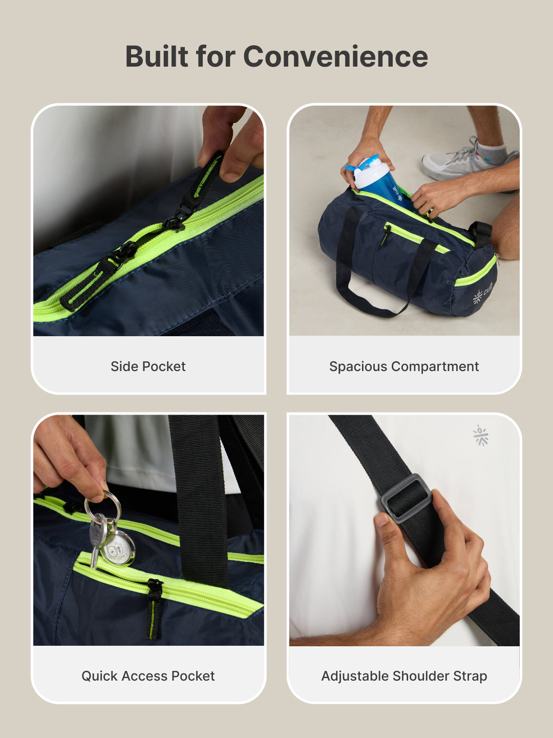 cult 20 Litre Foldable Gym/Duffle Bag for Men & Women Duffle Bag with Side Pocket & Shoulder Strap Comfortable Handle Neon