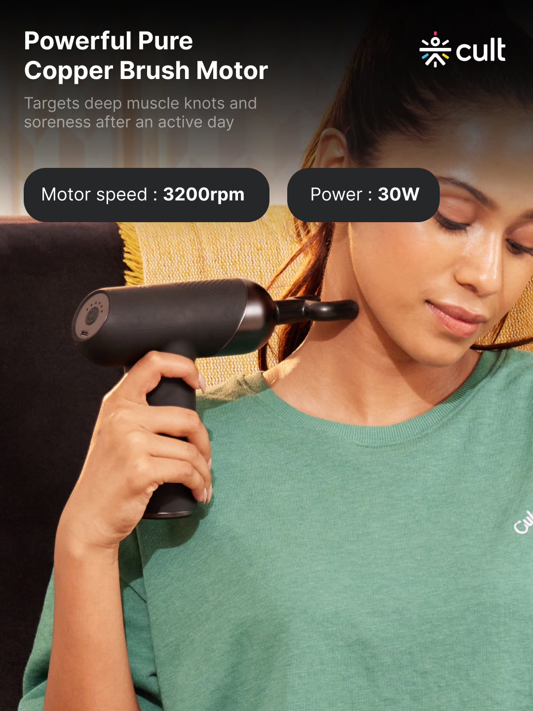 Cult Volt Plus, Full Body Professional Gun Massager, QuietMotion Tech, Deep Tissue Percussions, 4 hour long battery, 6 Speed levels, Silicone head, Carry Pouch.